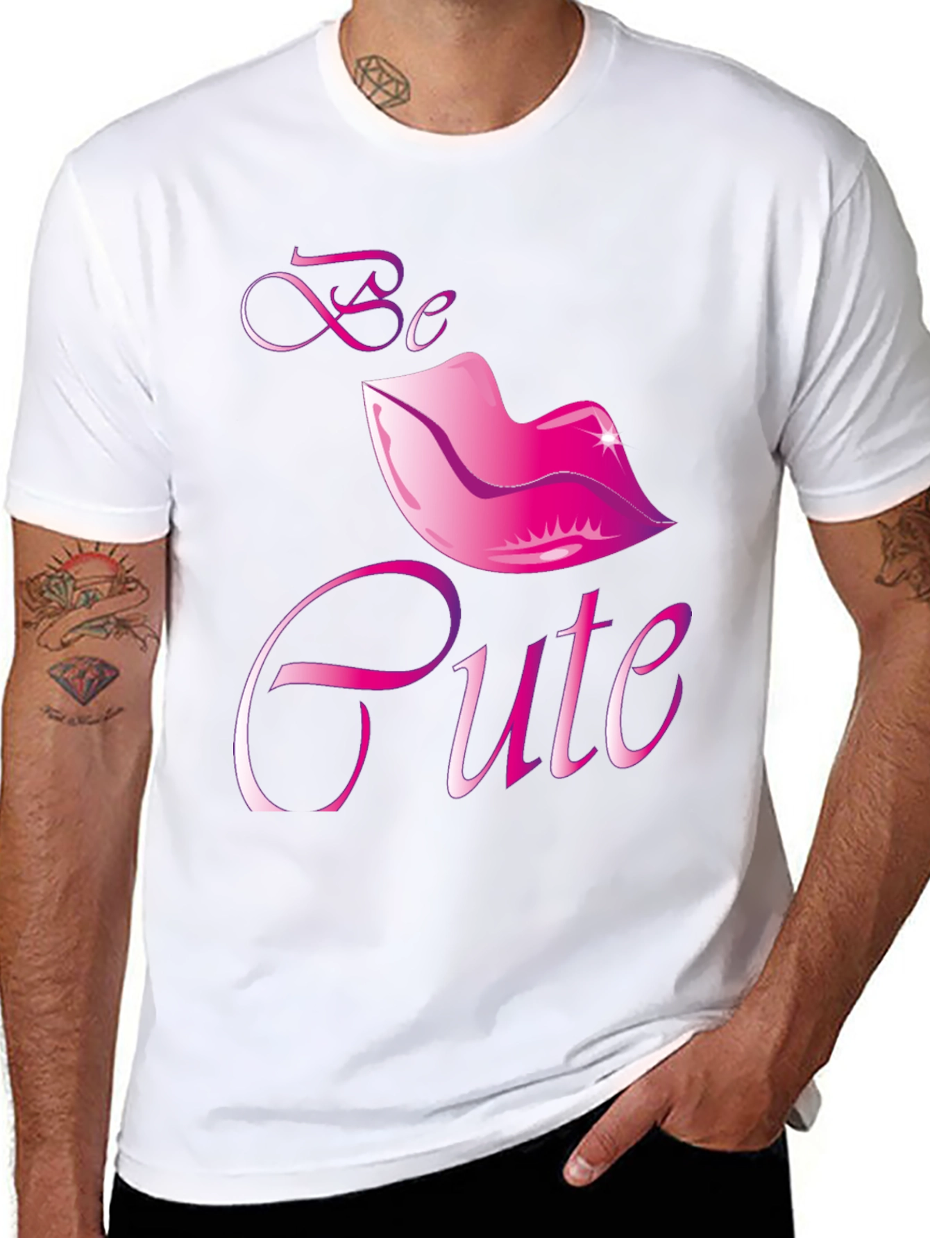 Black Be Cute Lips Graphic Black T-Shirt view 8