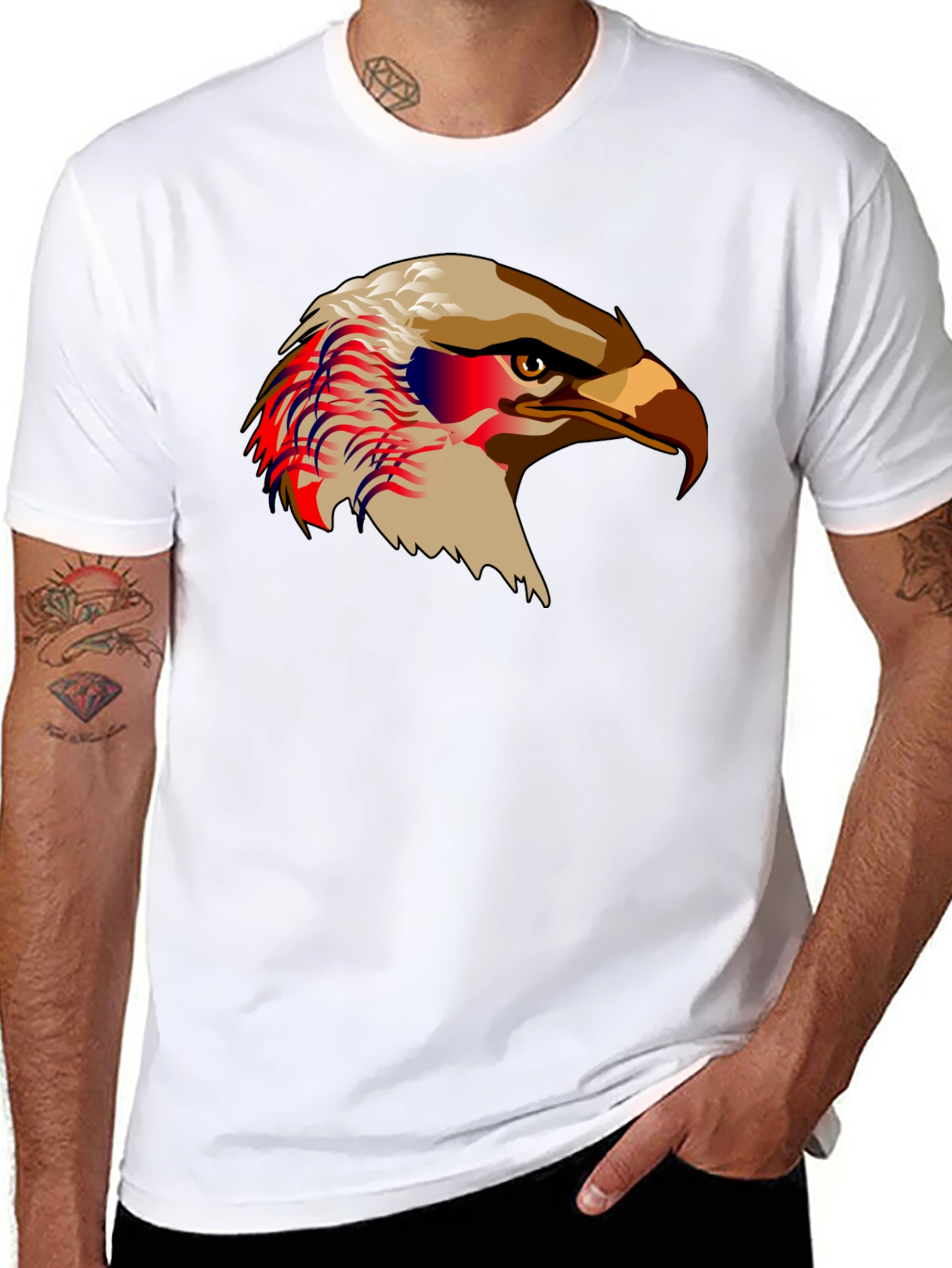 Black Bald Eagle Graphic Print Black T-Shirt view 8