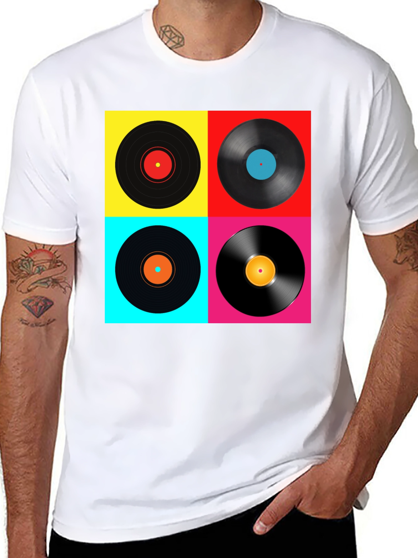 Black Retro Vinyl Record T-Shirt - Colorful Music Tee view 8