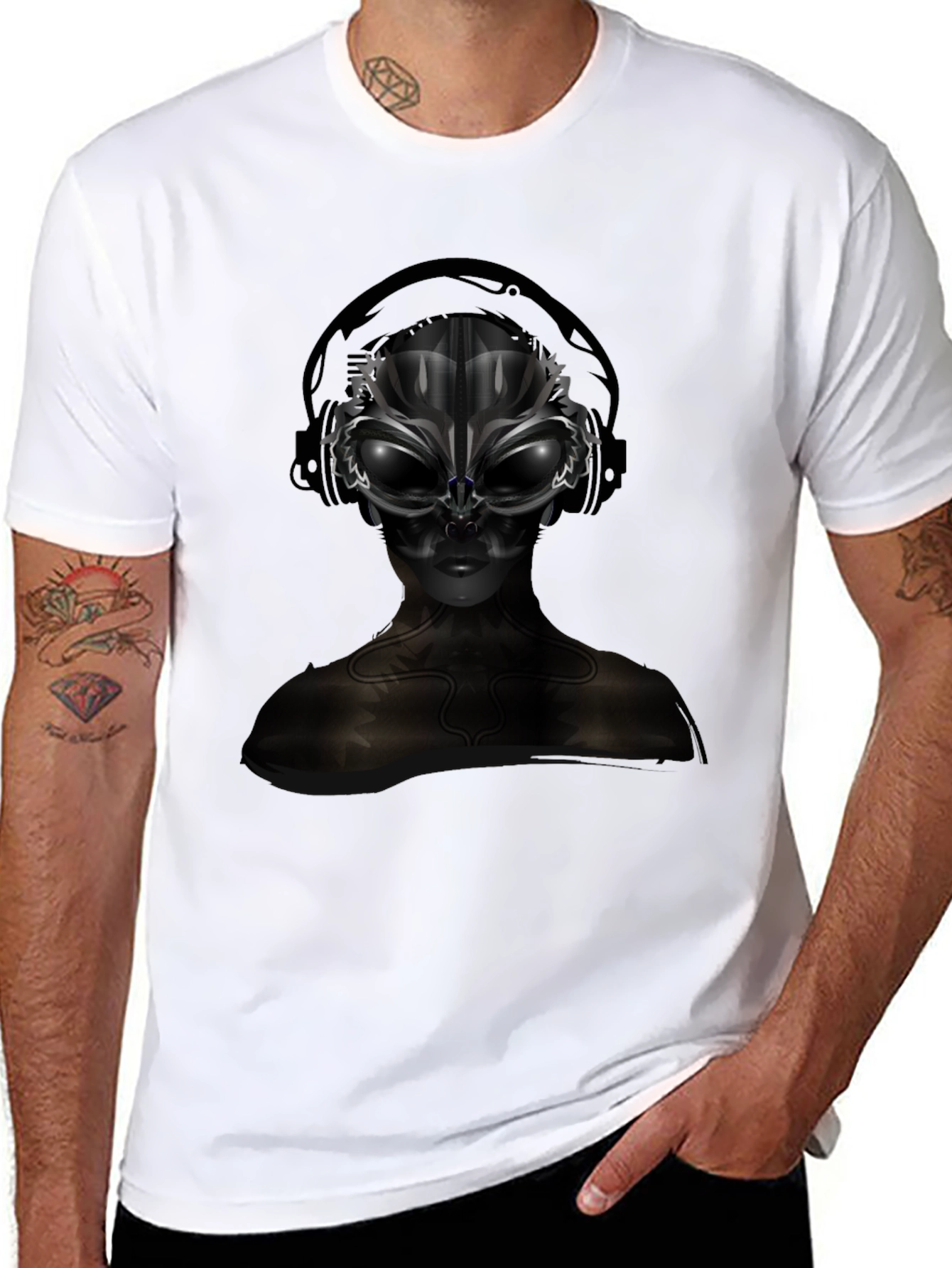 Black Alien DJ Black T-Shirt - Futuristic Graphic Tee view 8