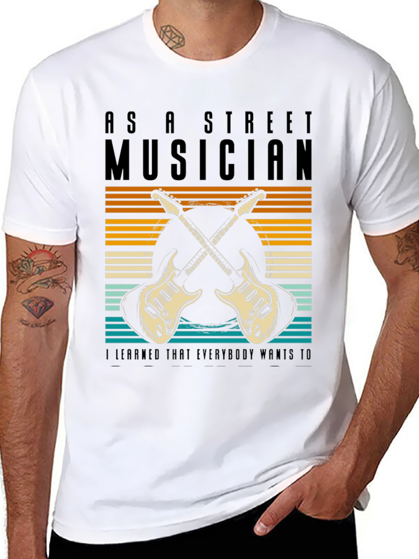 Black Street Musician Guitar T-Shirt view 8