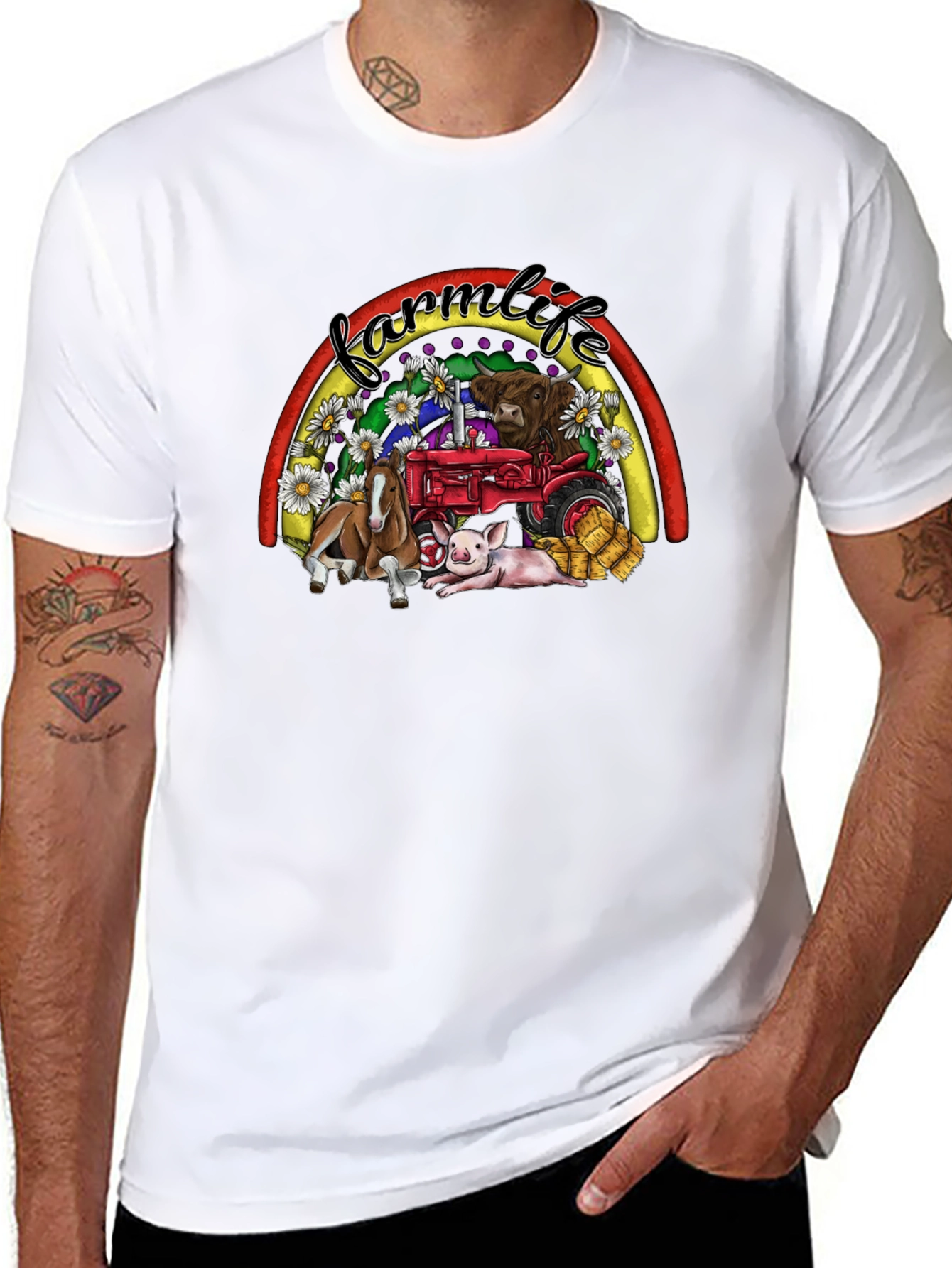 Black Farm Life Graphic Tee -  Animals & Tractor Rainbow view 8