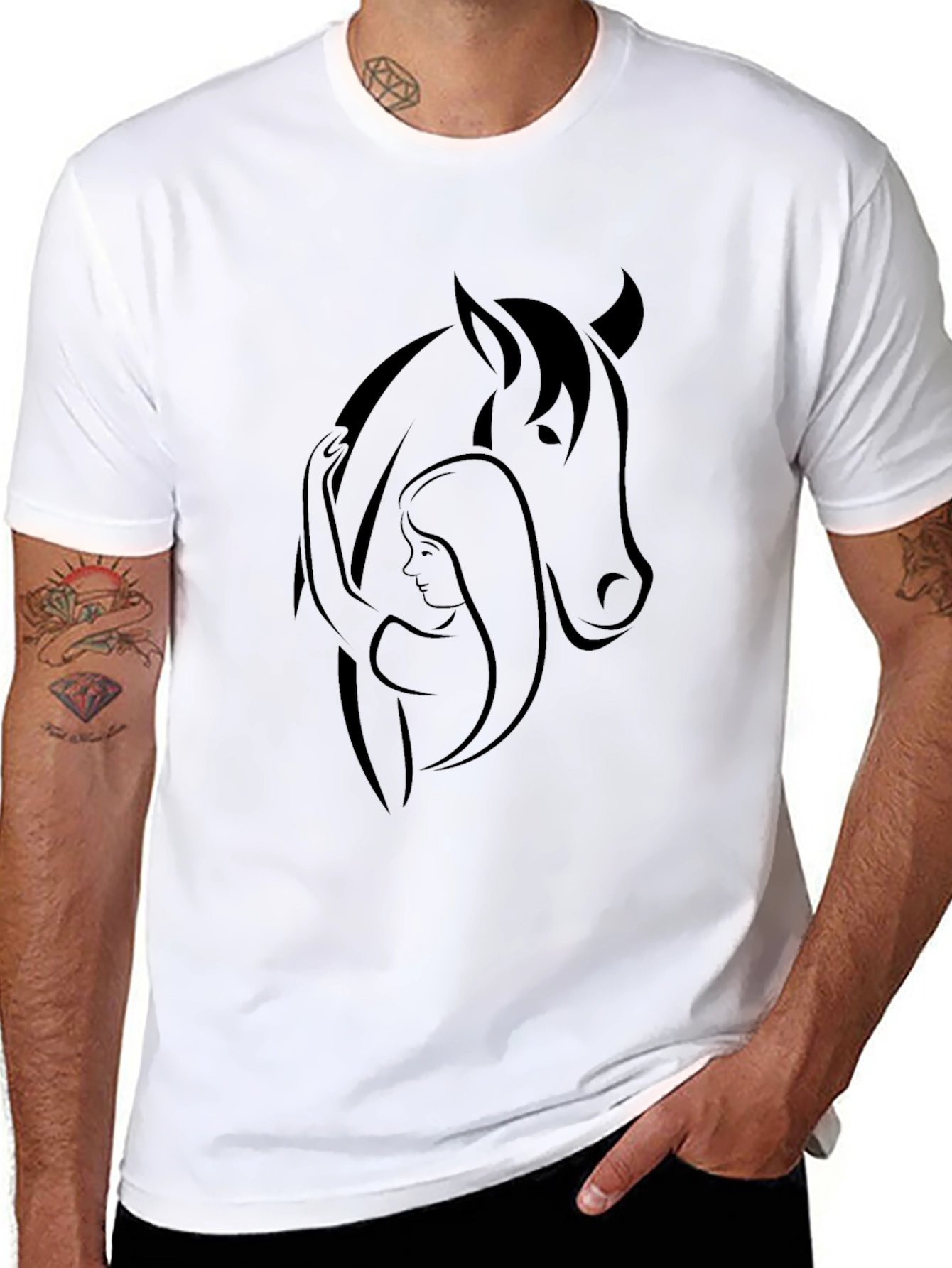 Black Black Horse and Woman Graphic Tee view 8