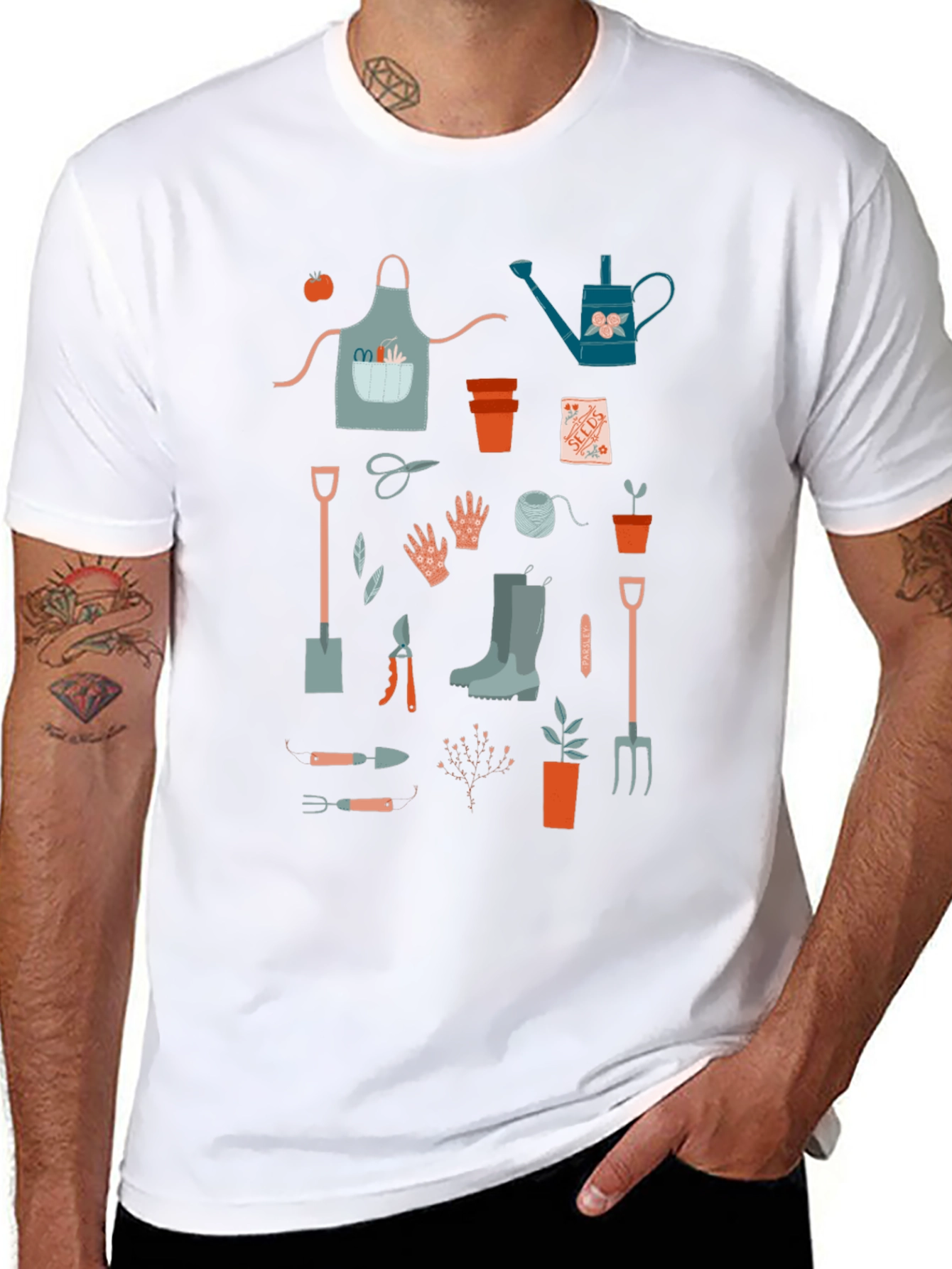 Black Gardening Tools Graphic Tee - Black Cotton T-Shirt view 8