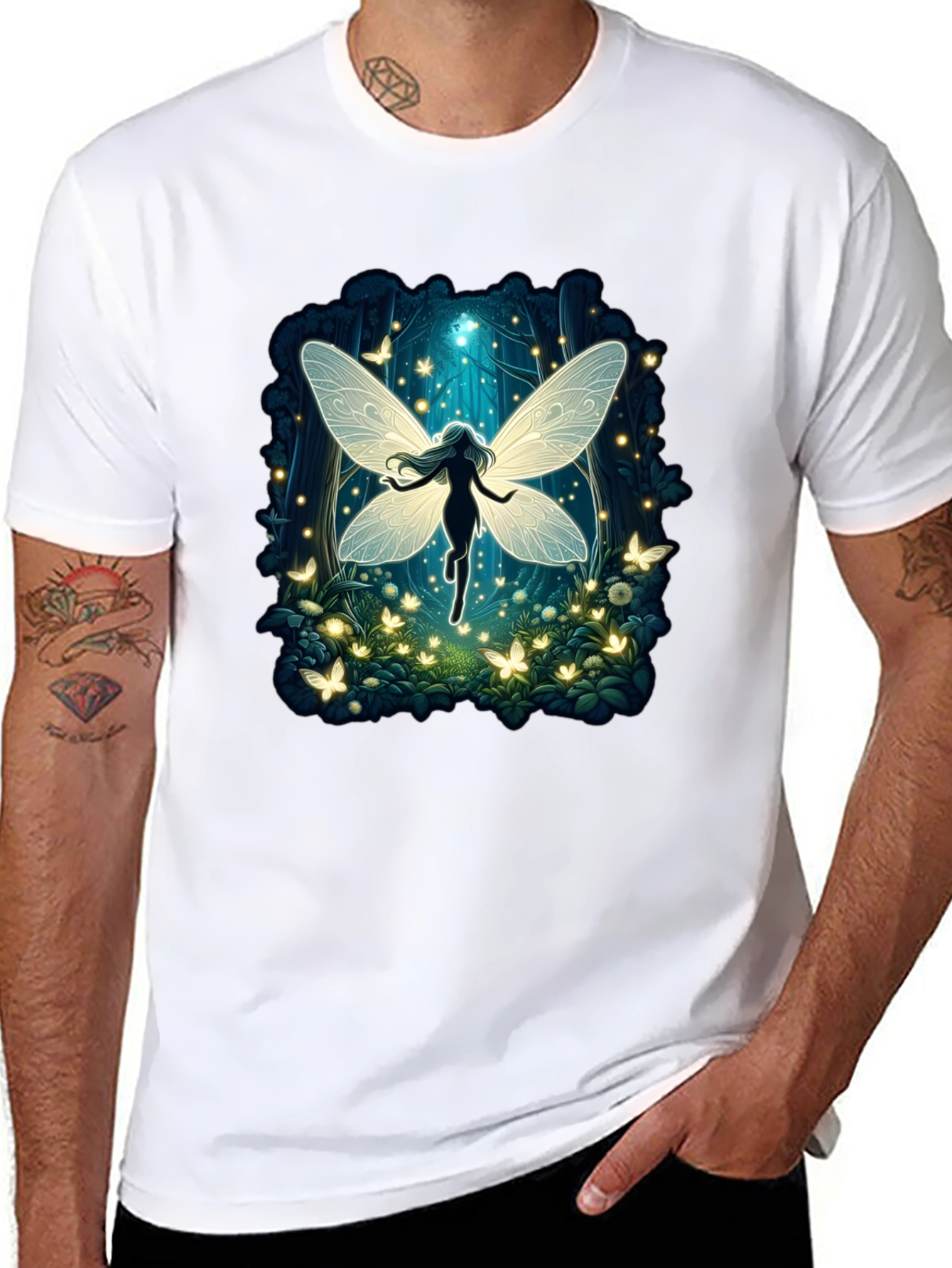 Black Fairy Tale Tee: Enchanted Forest Graphic T-Shirt view 8