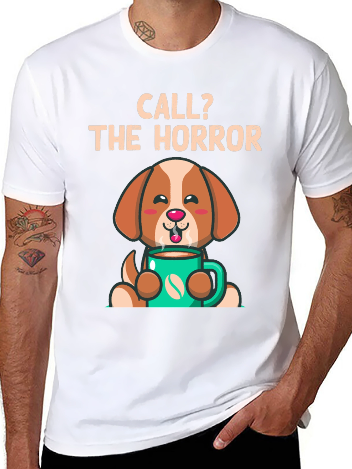 Black Call the Horror Coffee Dog T-Shirt view 8