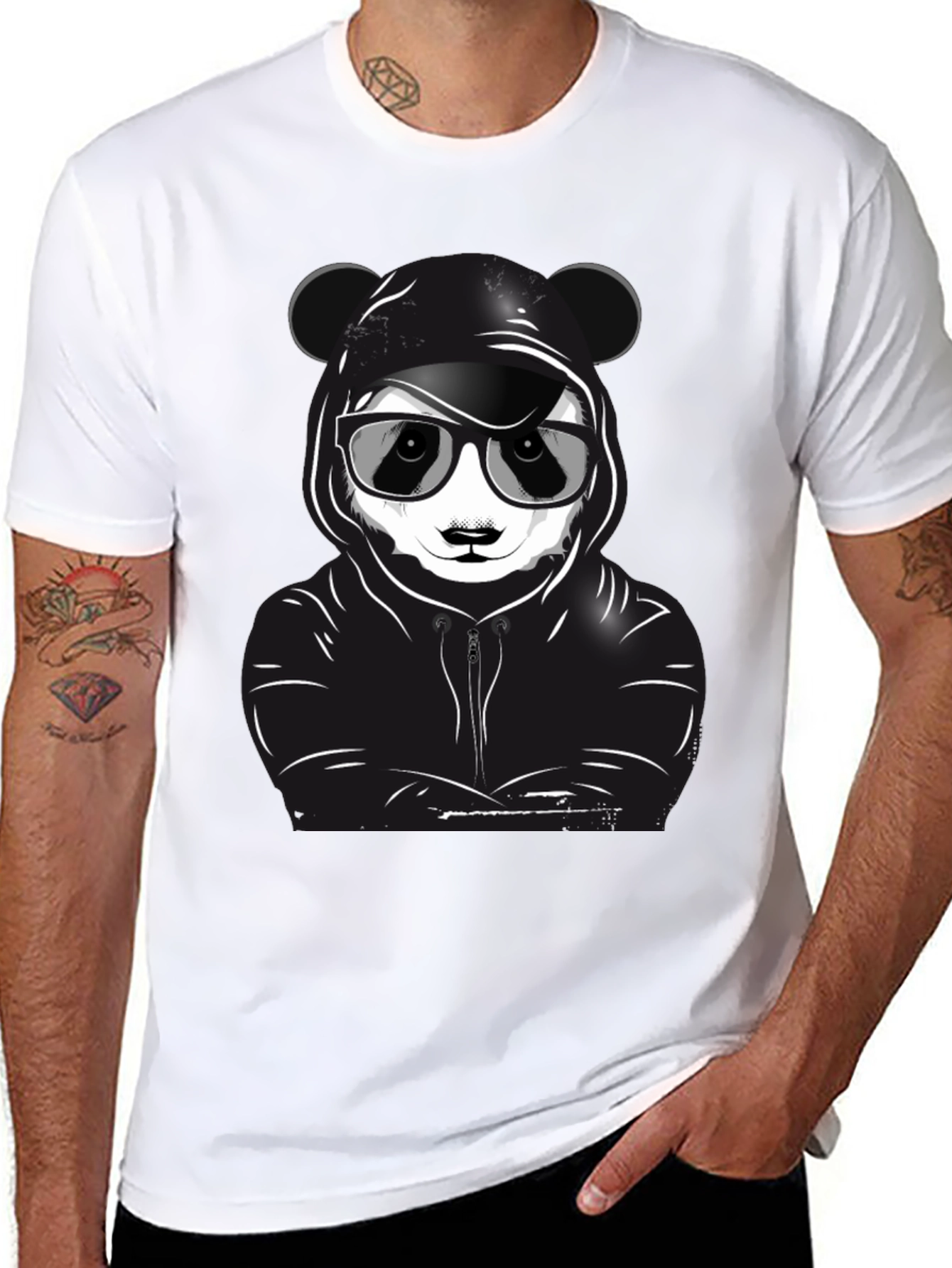 Black Cool Panda Graphic T-Shirt - Black Crew Neck Tee view 8