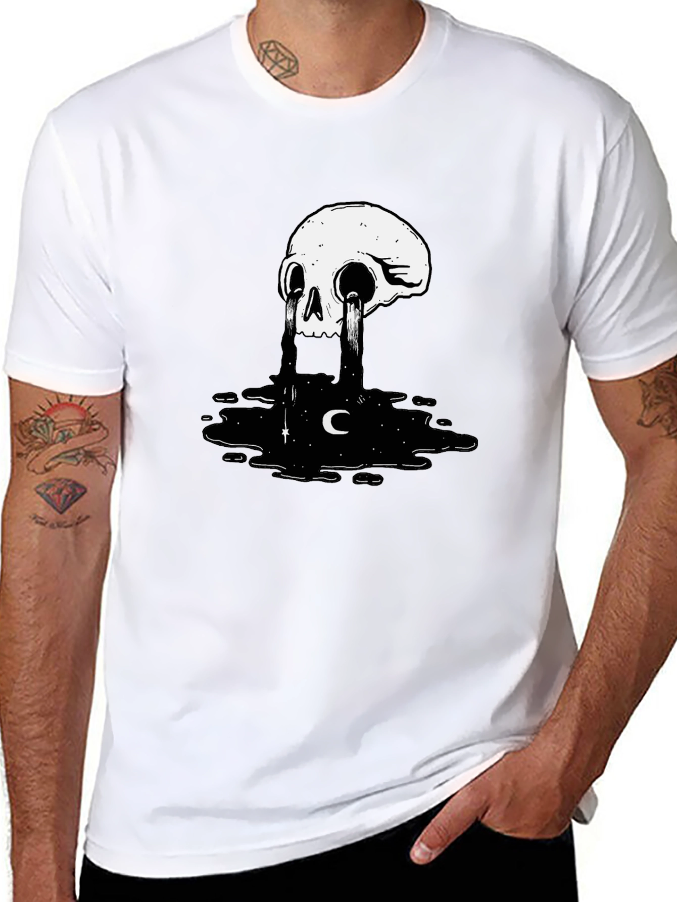 Black Skull Tears Graphic Tee - Black Cotton Blend view 8