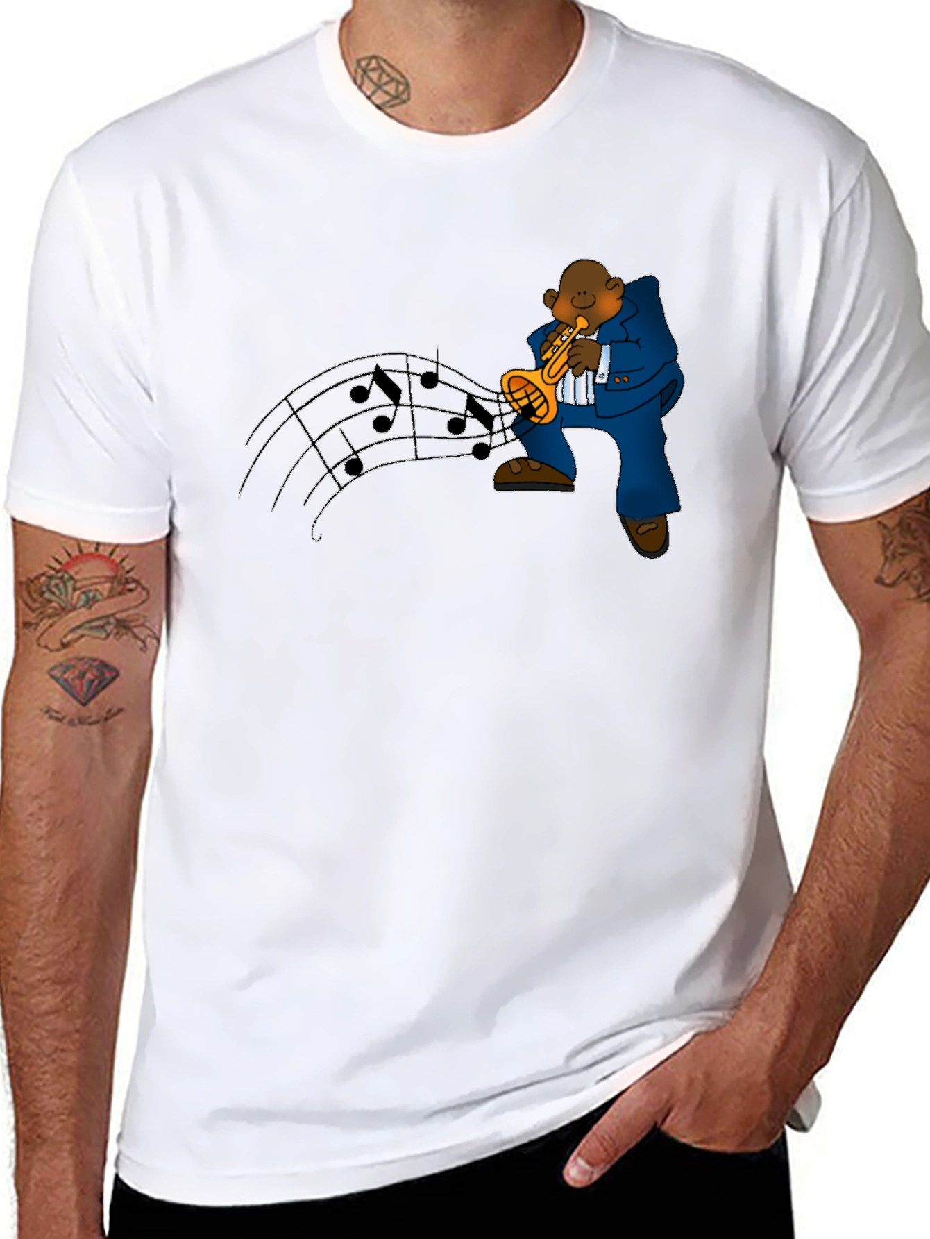 Black Jazz Trumpet Player Graphic Tee - Black view 8