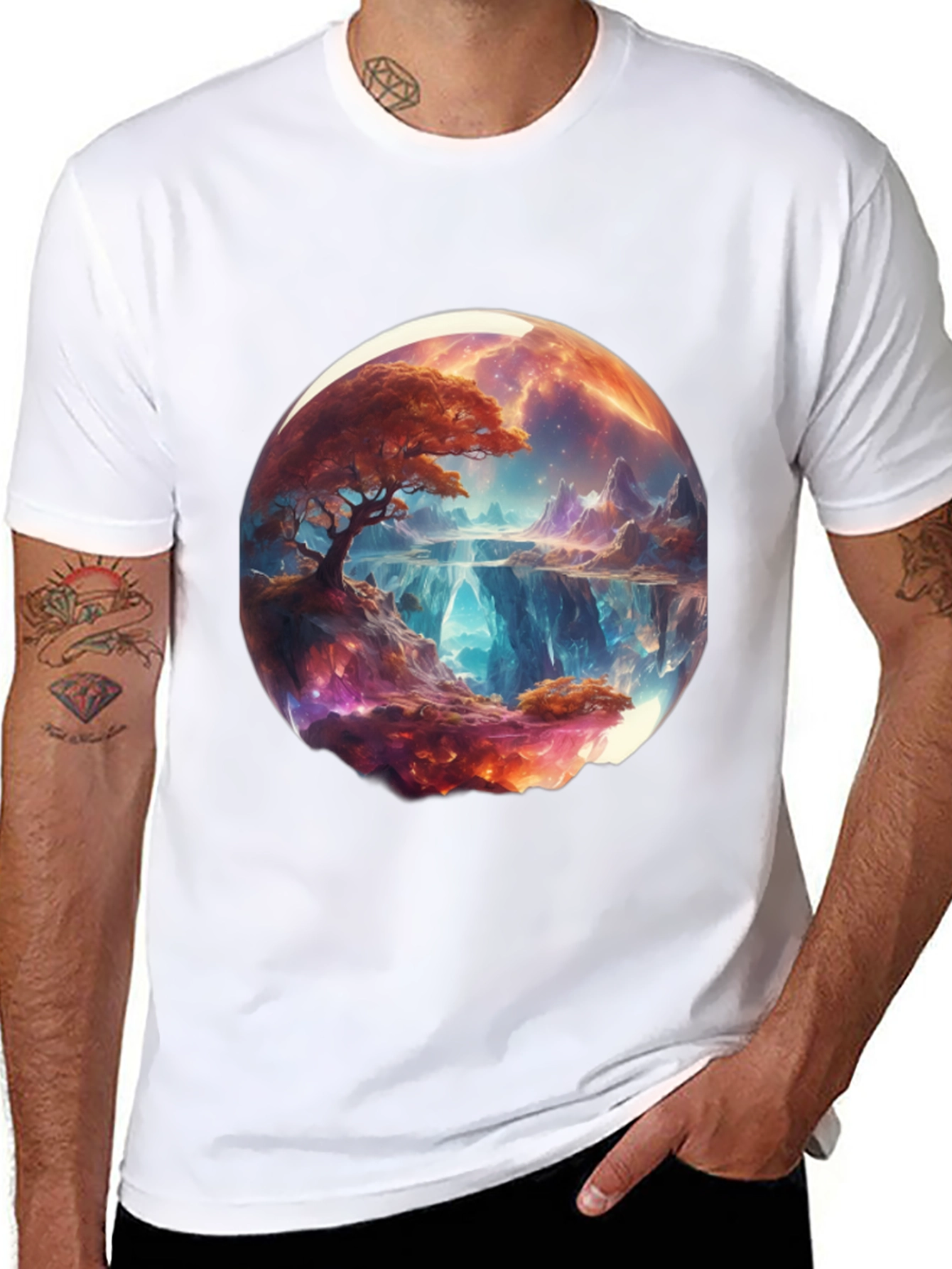 Black Fantasy Landscape Graphic Tee - Black Cotton Blend view 8