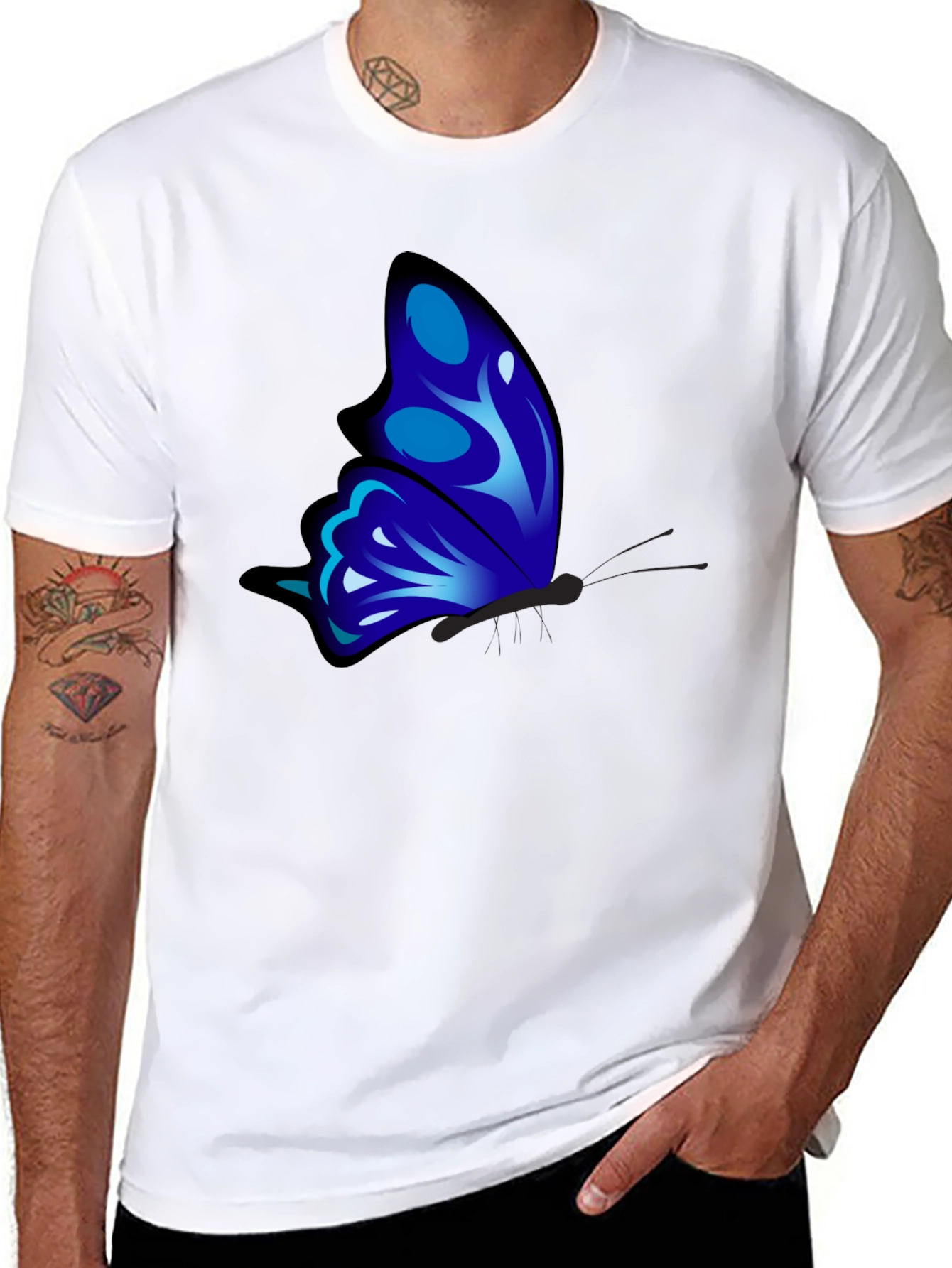 Black Blue Butterfly Graphic T-Shirt view 8