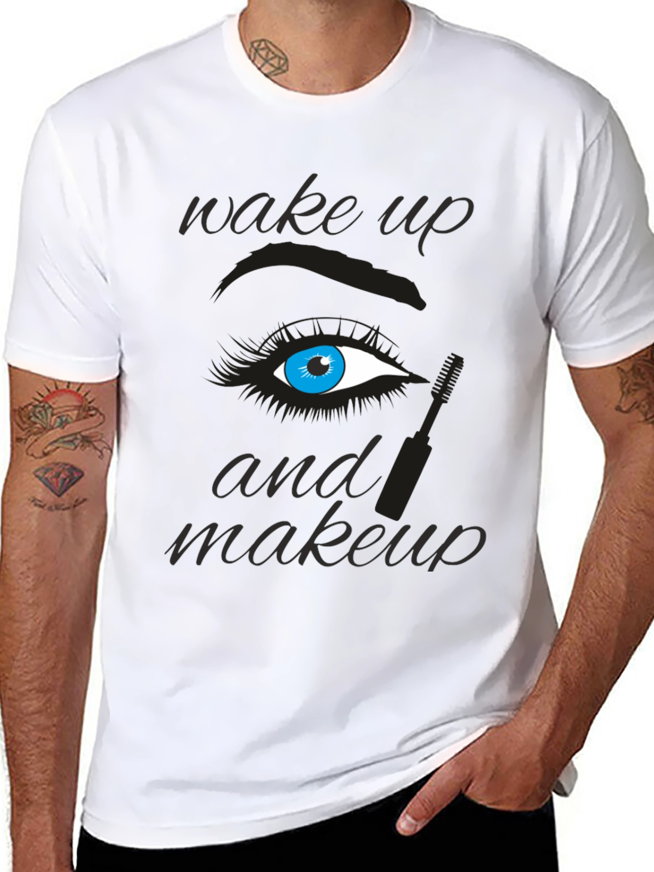 Black Wake Up and Makeup Graphic Tee view 8