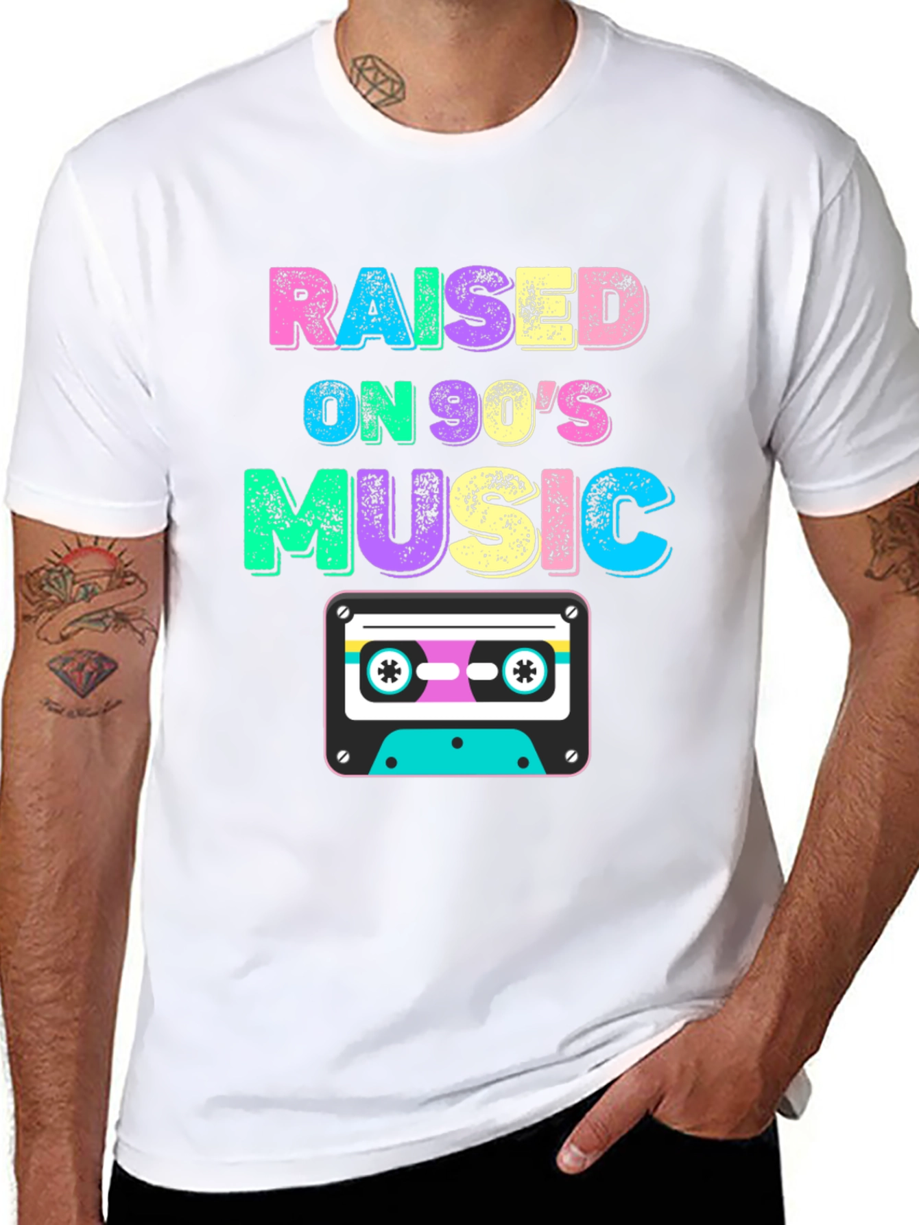 Black Raised on 90's Music Black T-Shirt view 8