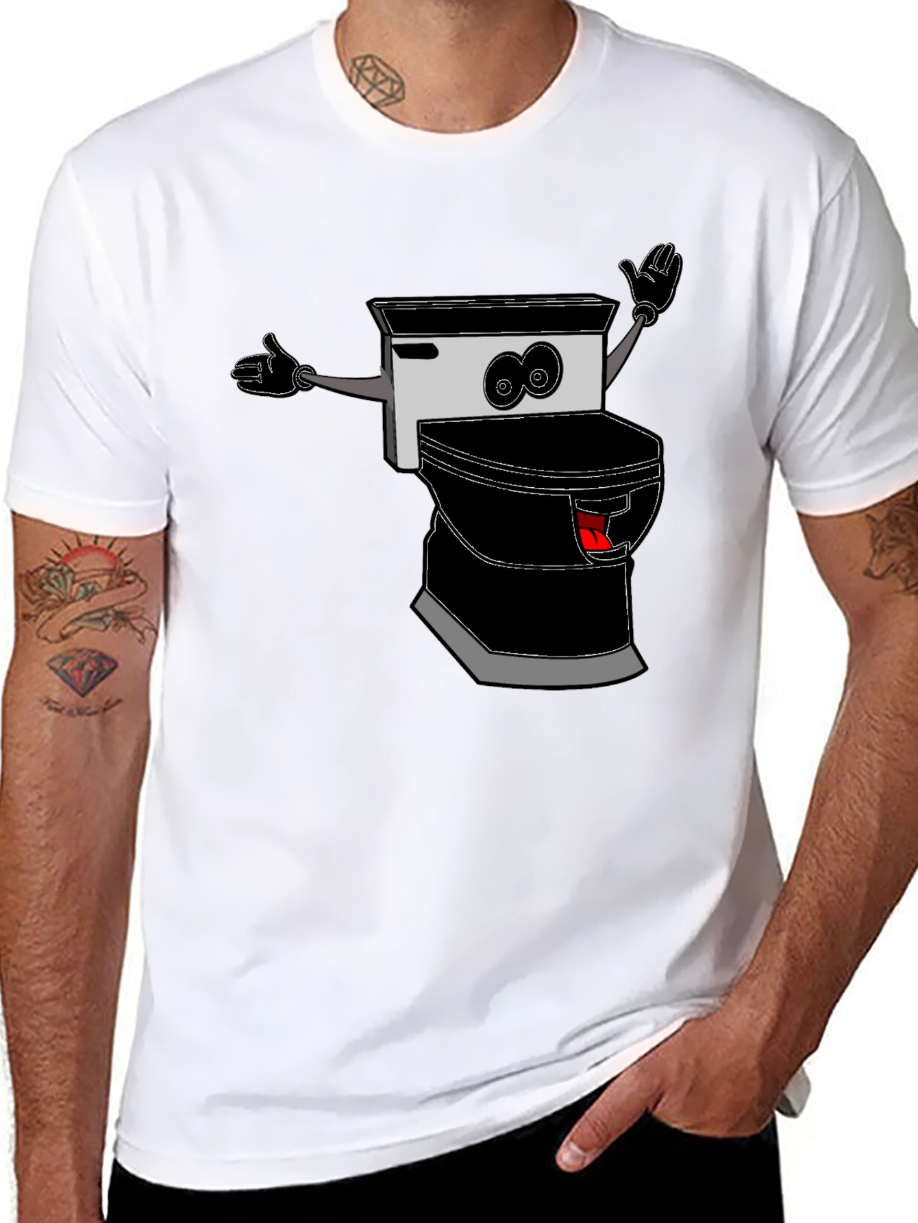 Black Funny Toilet Cartoon Graphic Tee view 8