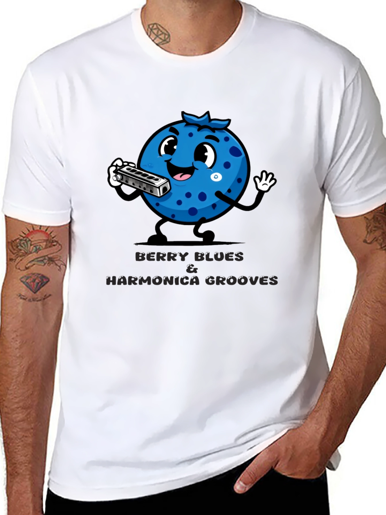 Black Berry Blues Harmonica Grooves T-Shirt view 8