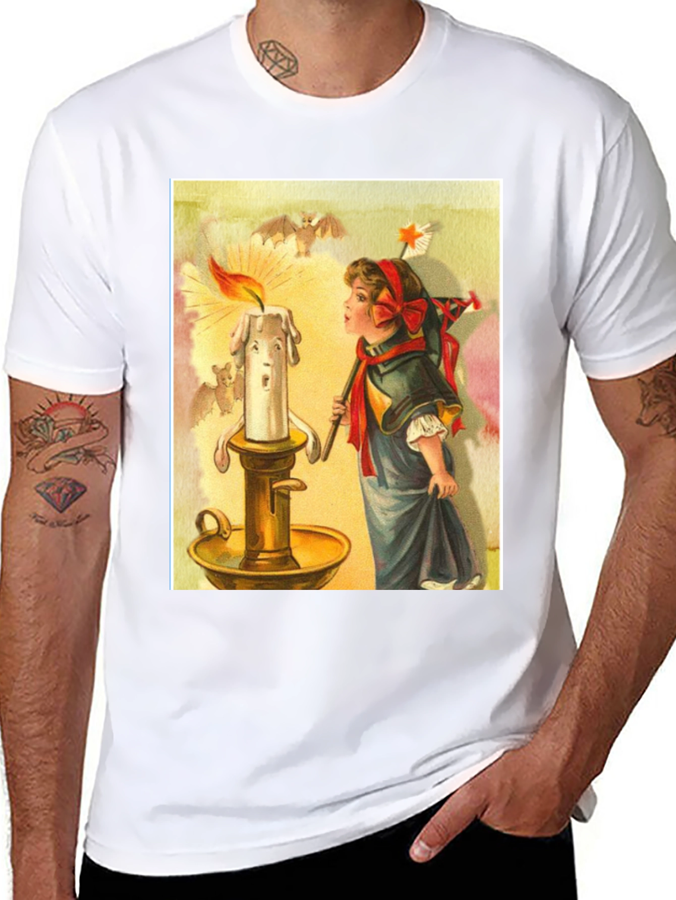 Black Vintage Candle & Girl Graphic Tee view 8