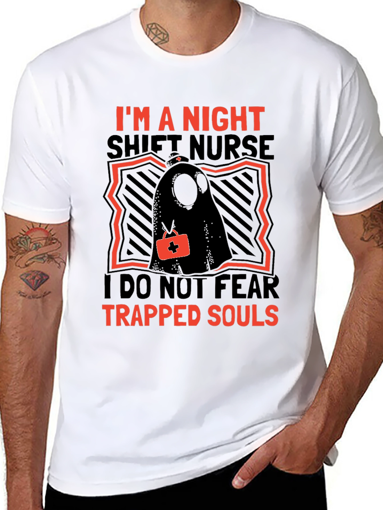 Black Night Shift Nurse Novelty T-Shirt view 8