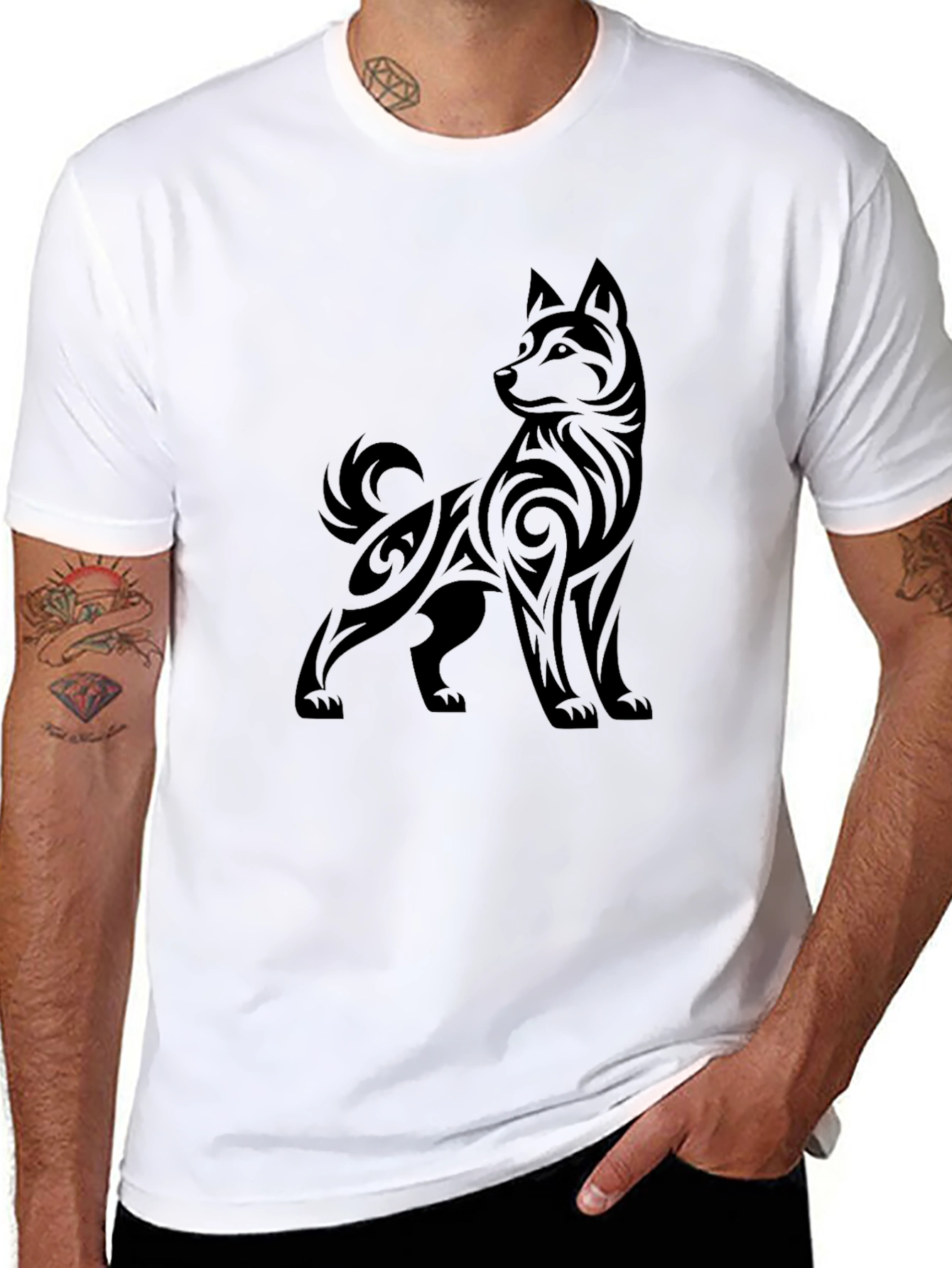 Black Tribal Dog Graphic Black Tee view 8
