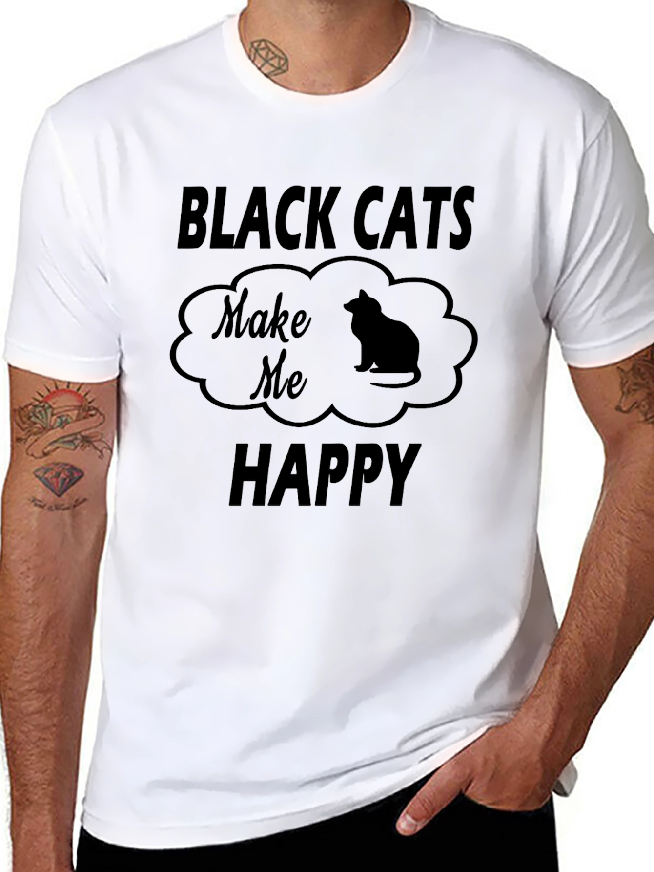 Black Black Cats Make Me Happy Graphic Tee view 8