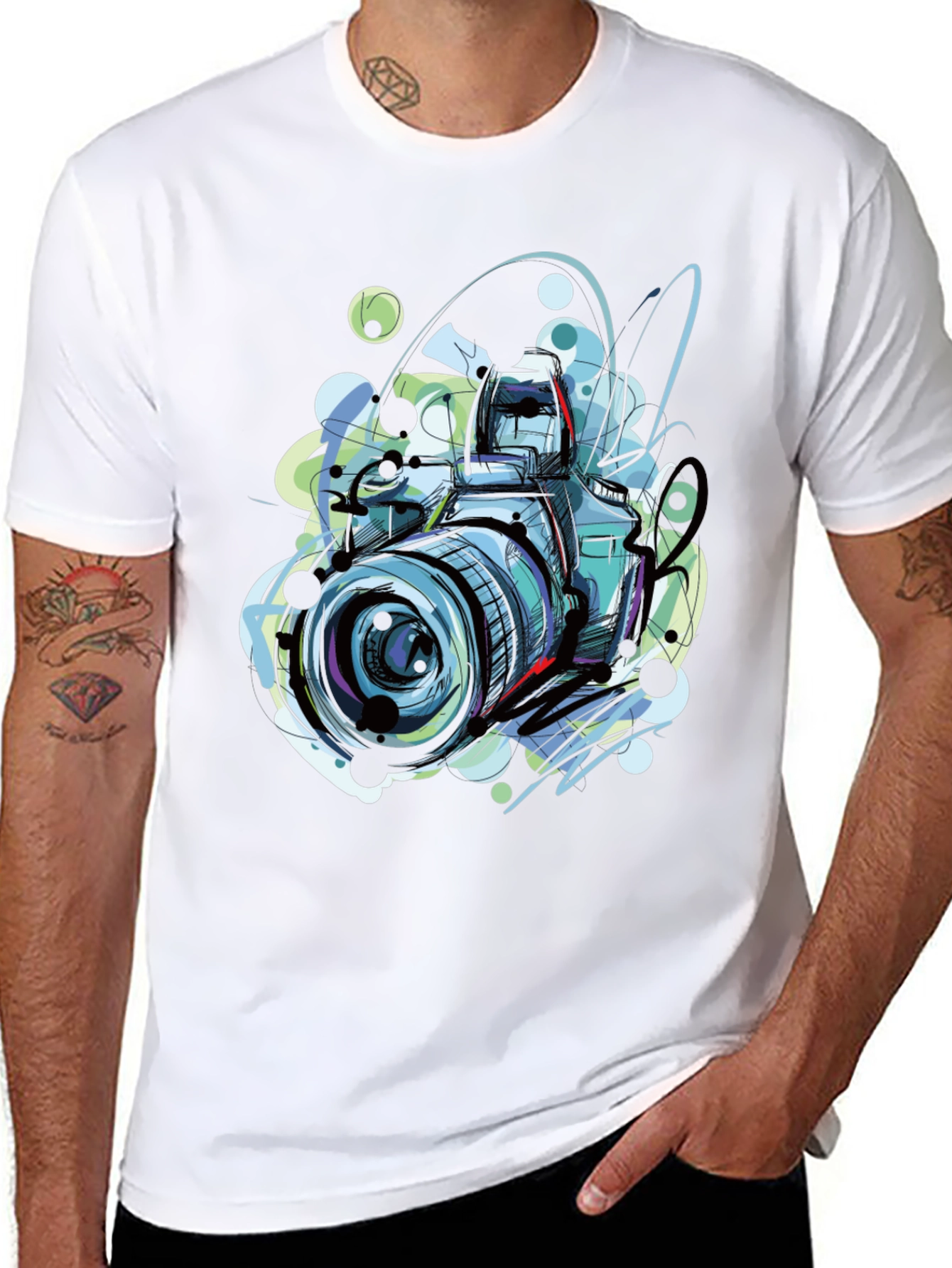 Black Camera Sketch Graphic Tee - Photographer T-Shirt view 8