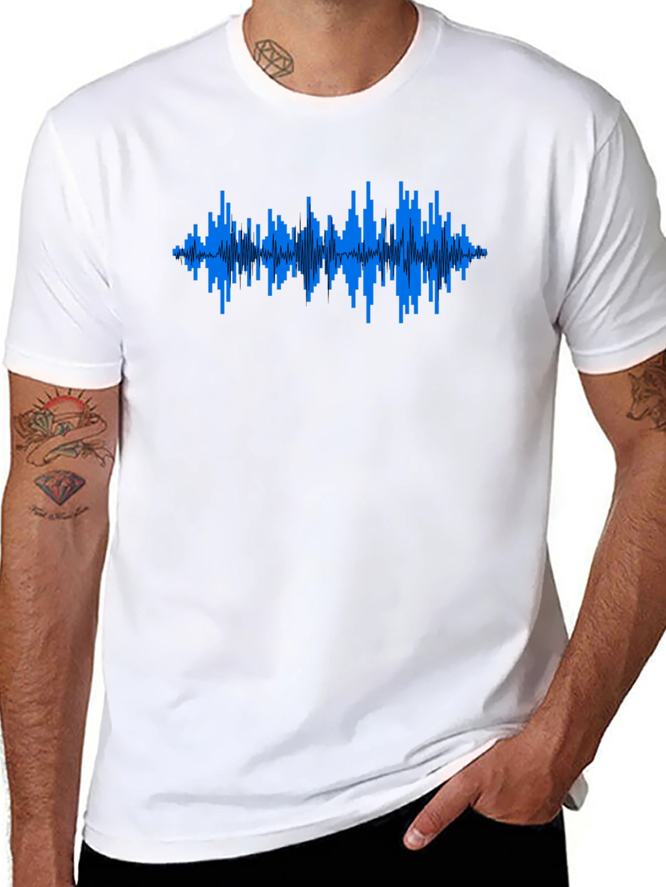 Black Soundwave Graphic T-Shirt - Black Crew Neck Tee view 8