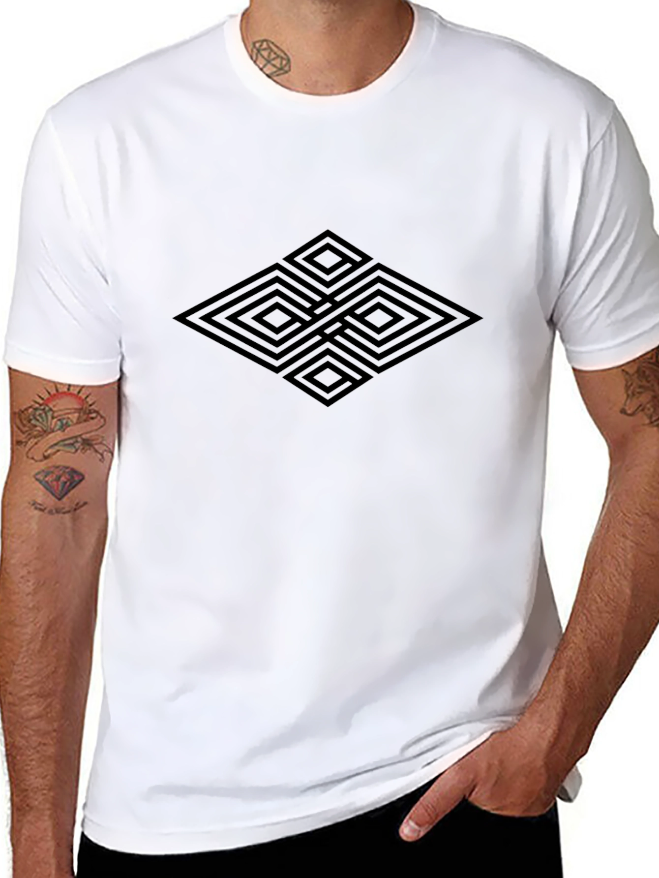 Geometric Diamond Black Graphic Tee - 8