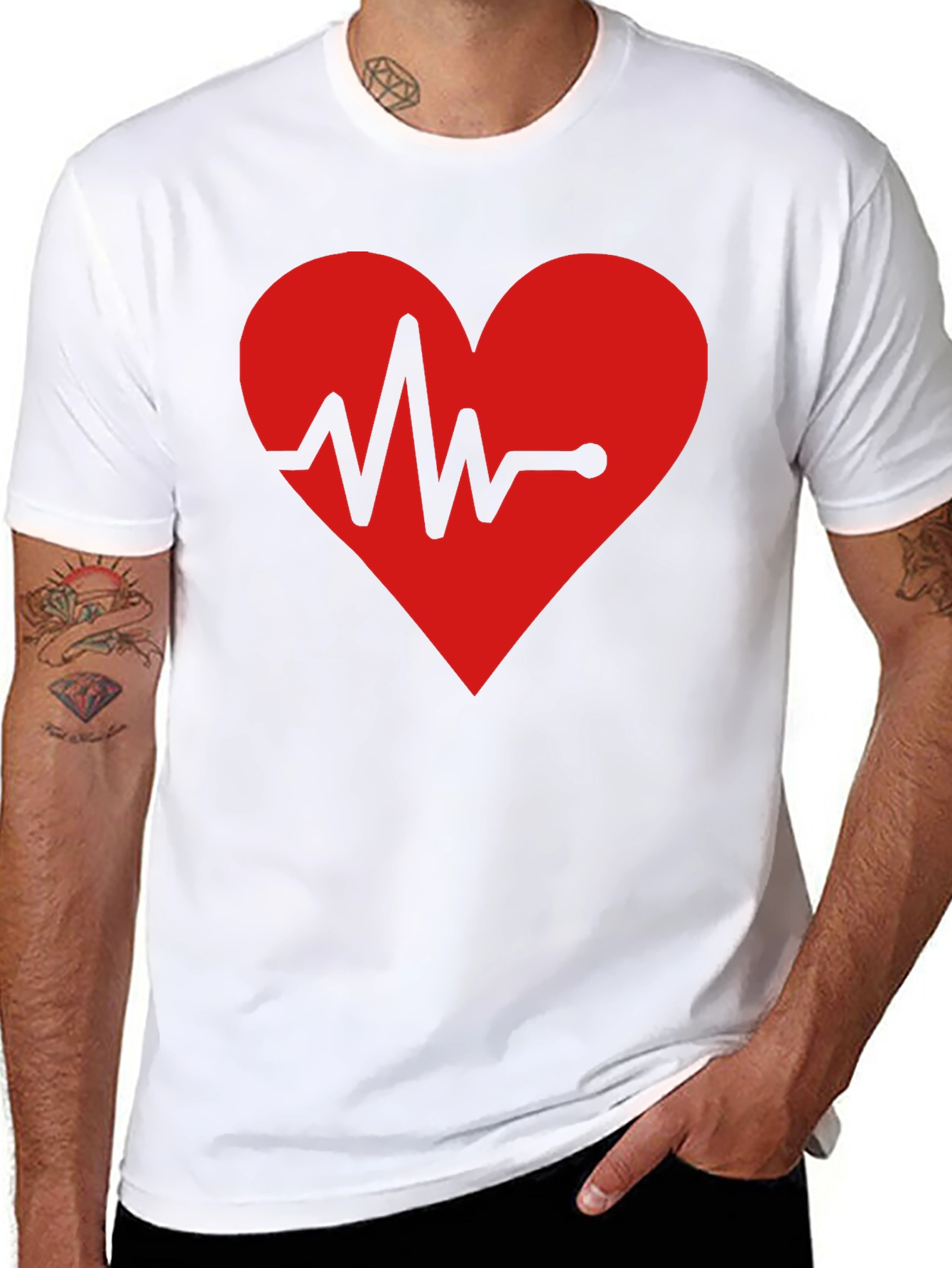 Black Heartbeat Graphic T-Shirt - Black Cotton Tee view 8