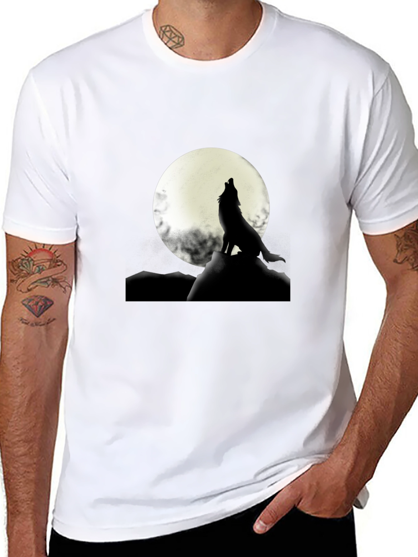 Black Wolf Howling at Moon Graphic T-Shirt view 8