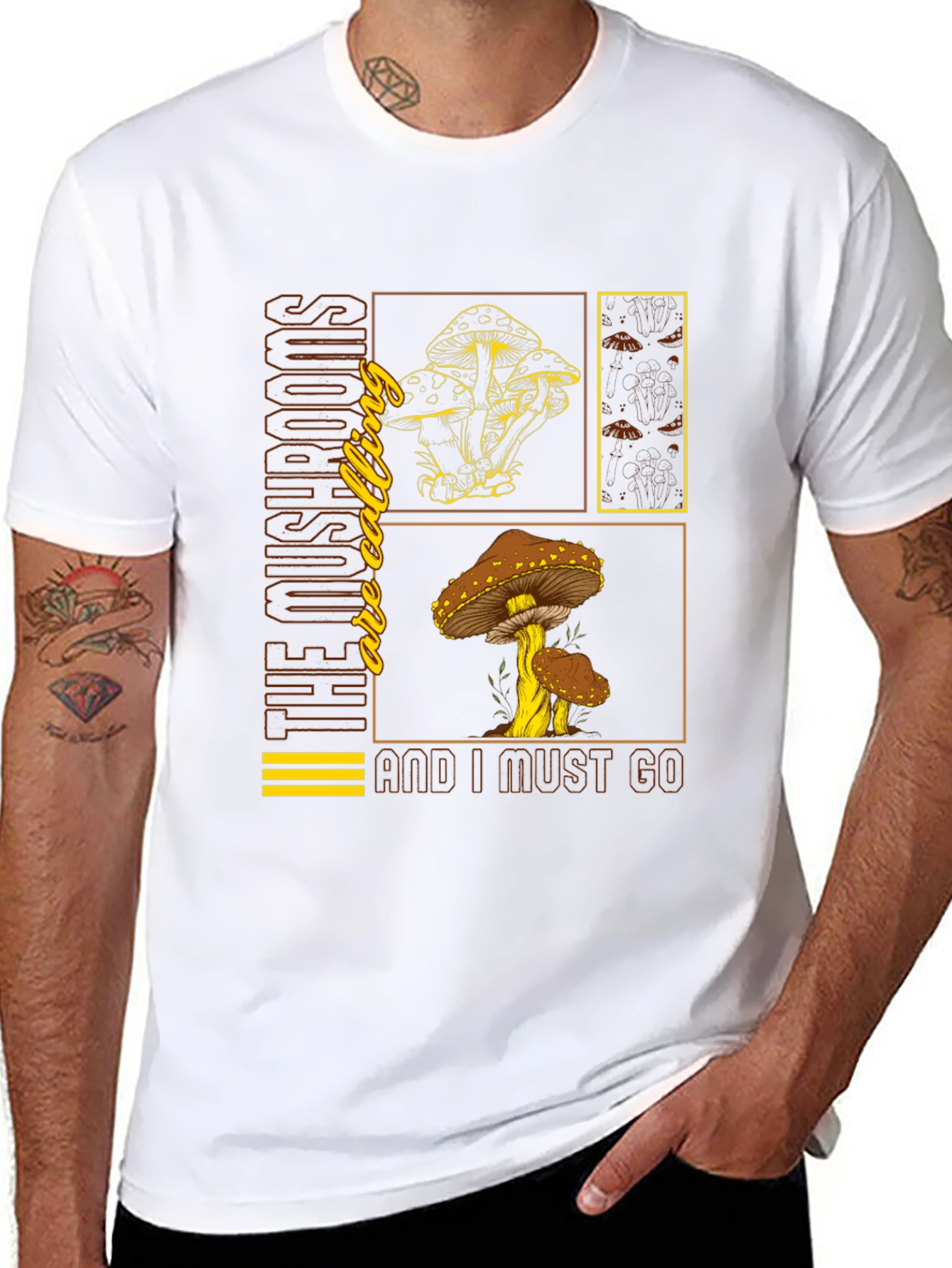 Black Mushroom Calling Graphic T-Shirt - Nature Lover Tee view 8