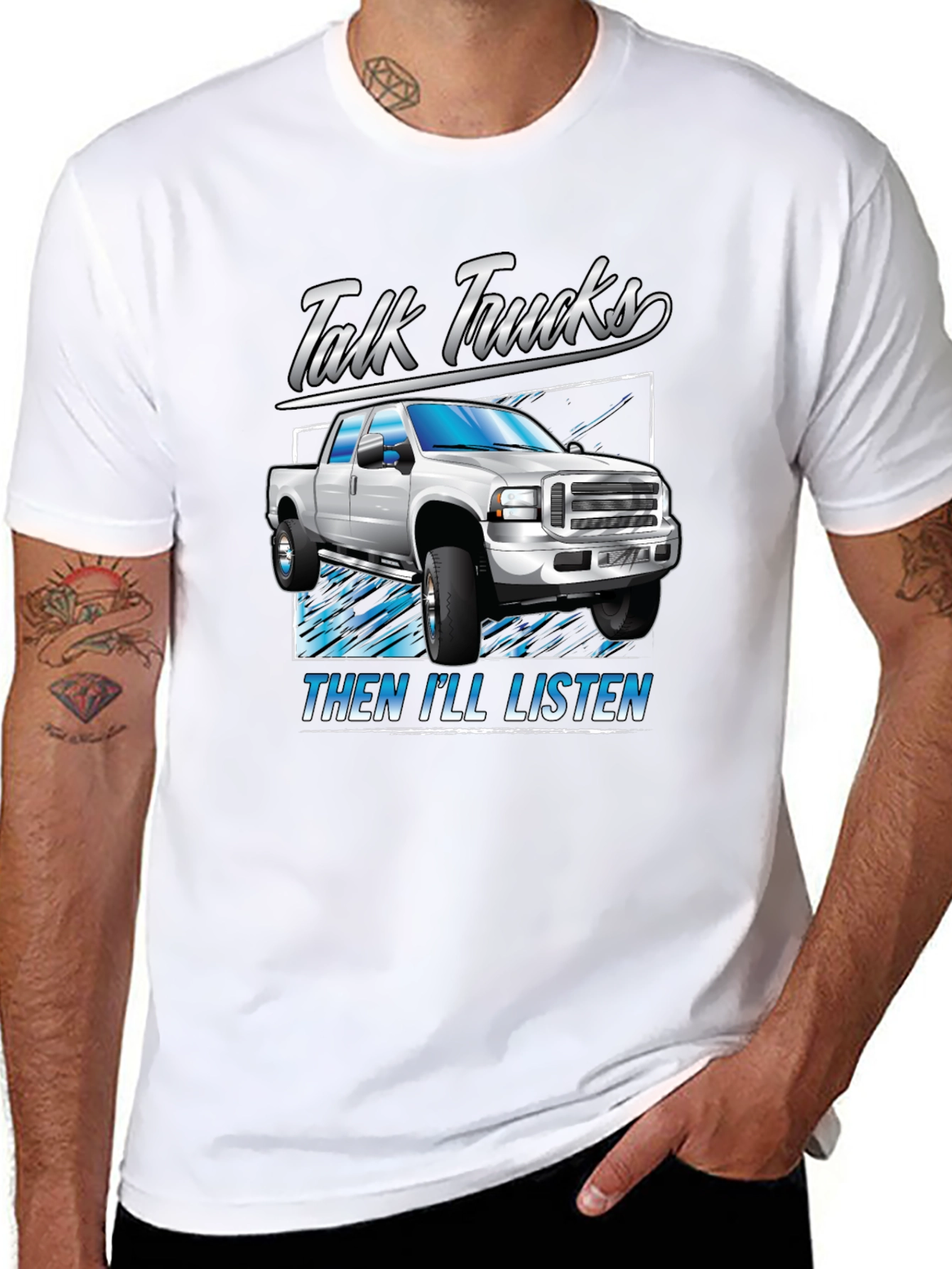 Black Talk Trucks Then I'll Listen T-Shirt view 8