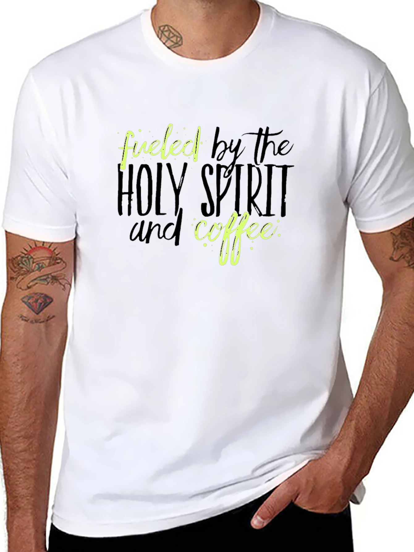 Black Fueled by Holy Spirit and Coffee Black Tee view 8