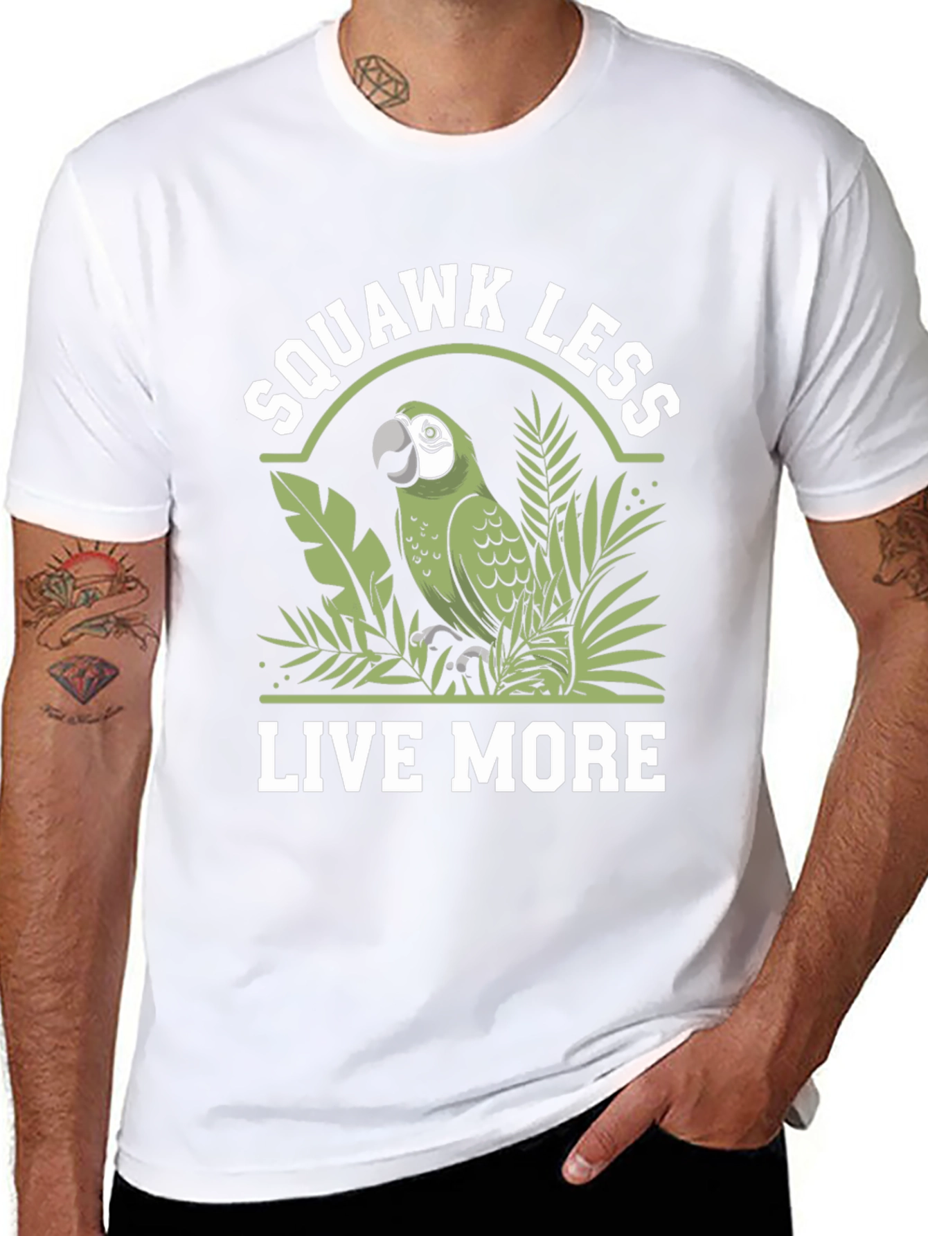 Black Squawk Less Live More Parrot T-Shirt view 8