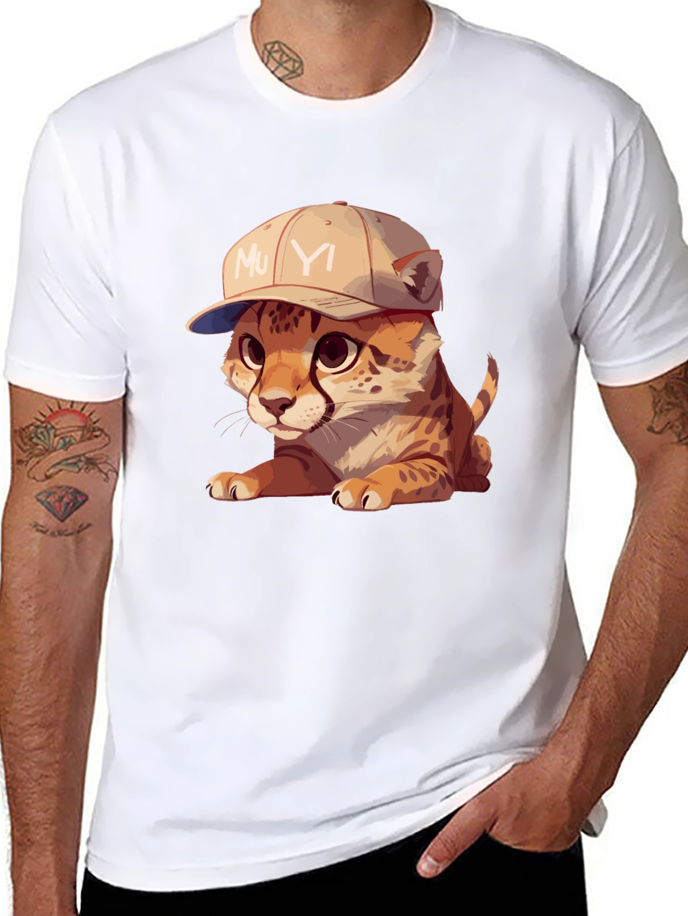 Black Cool Cub Tee: Cheetah in a Baseball Cap view 8