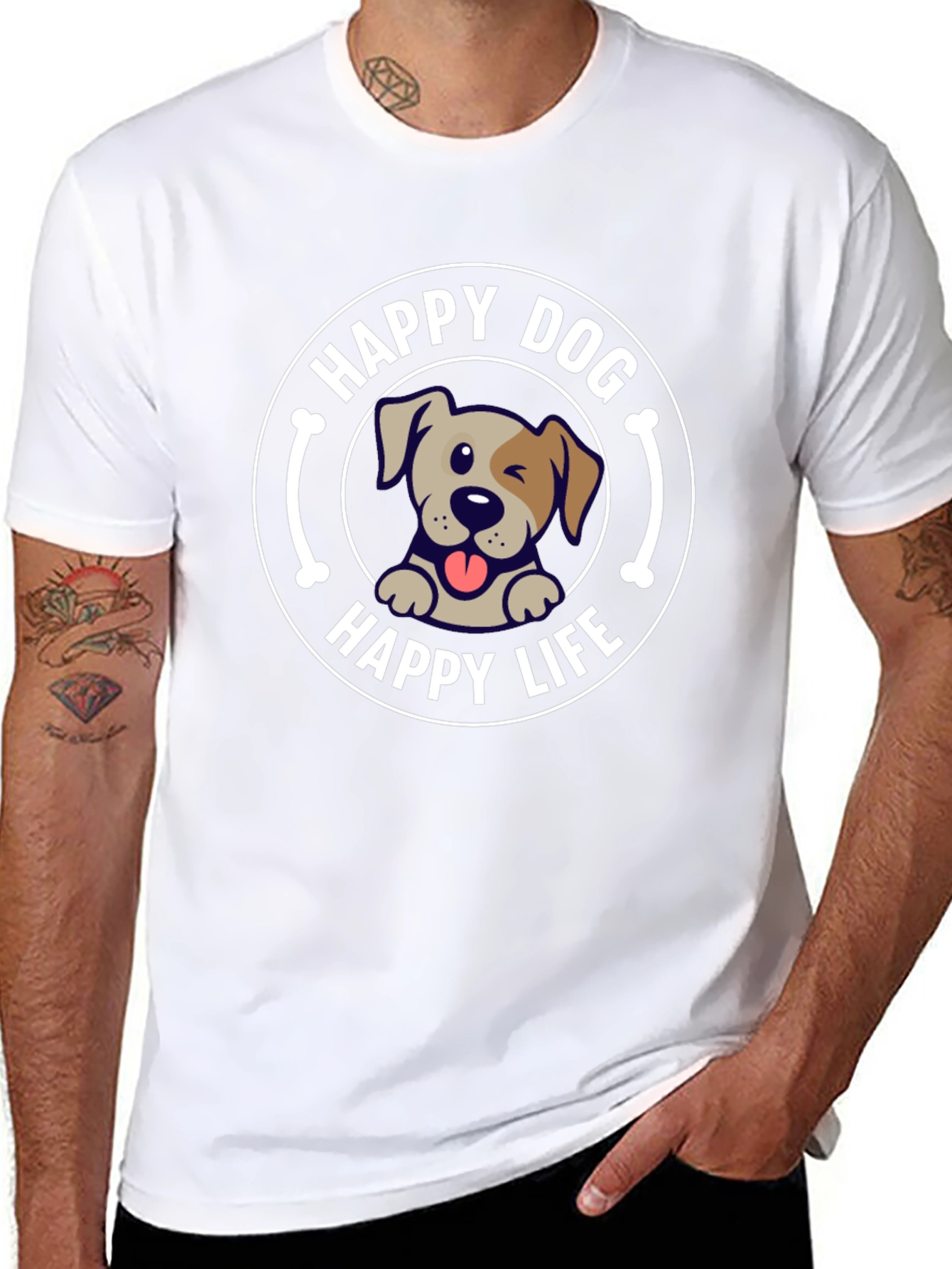 Black Happy Dog Happy Life Graphic T-Shirt view 8