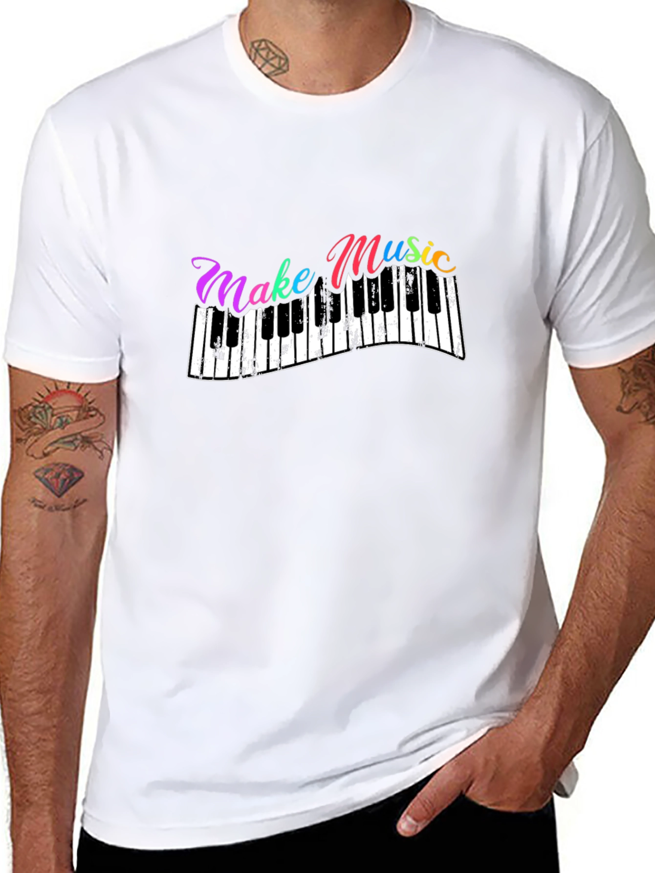 Black Make Music T-Shirt - Piano Keys Design view 8