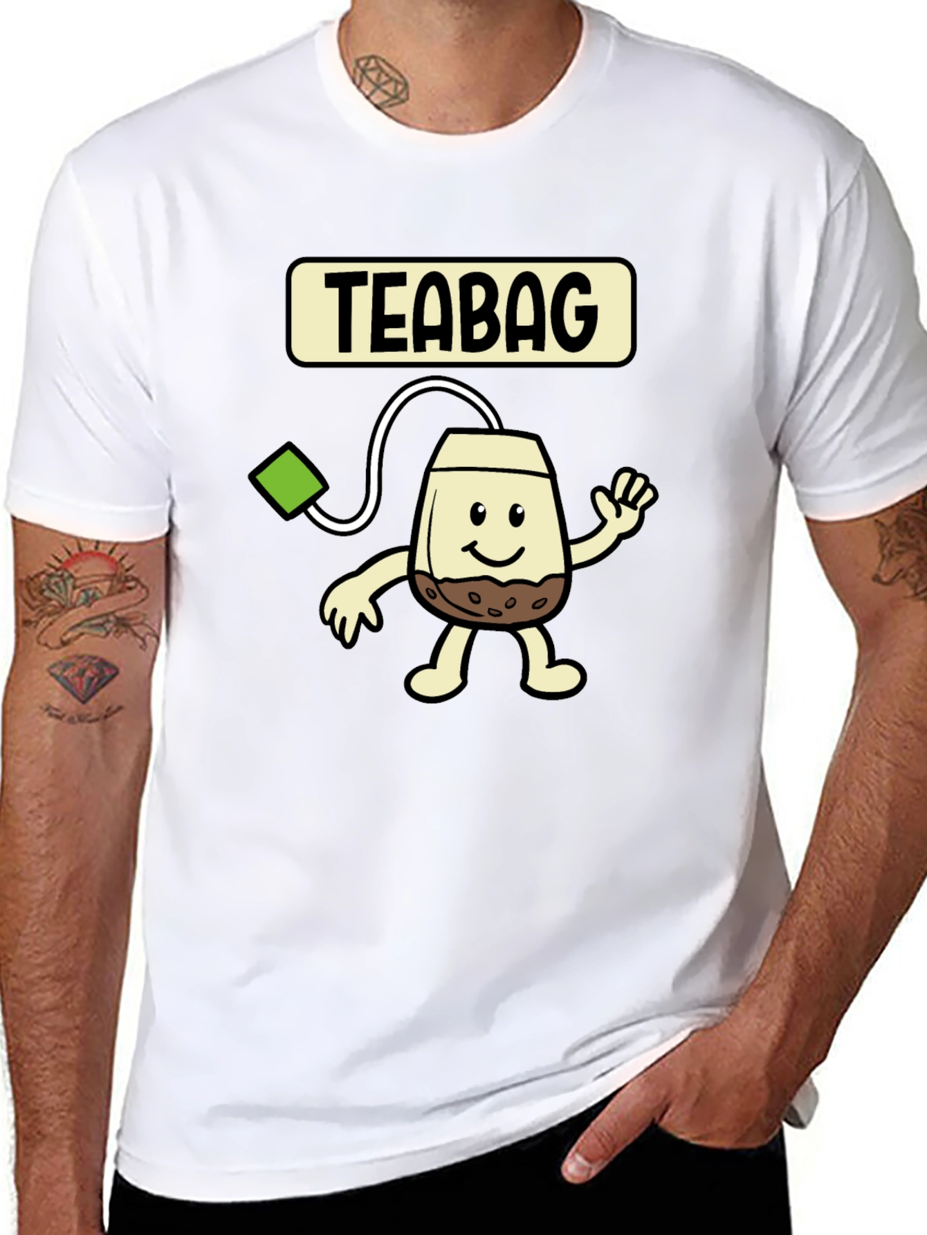 Black Funny Teabag Cartoon Graphic T-Shirt view 8