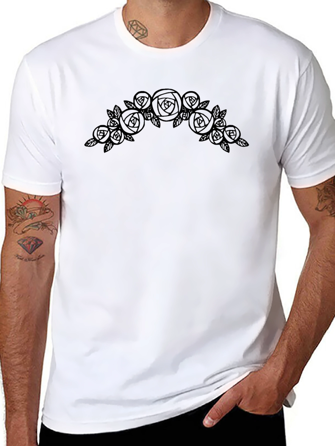 Black Black T-Shirt with Rose Floral Design view 8
