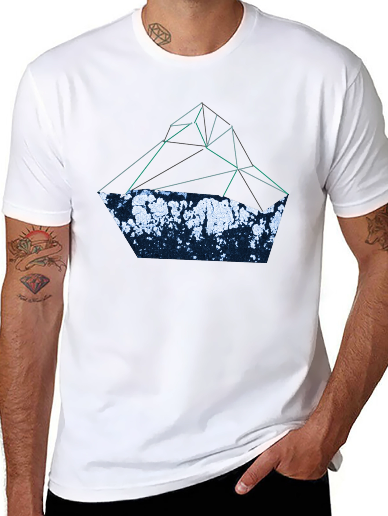 Black Abstract Geometric Mountain T-Shirt - Black view 8