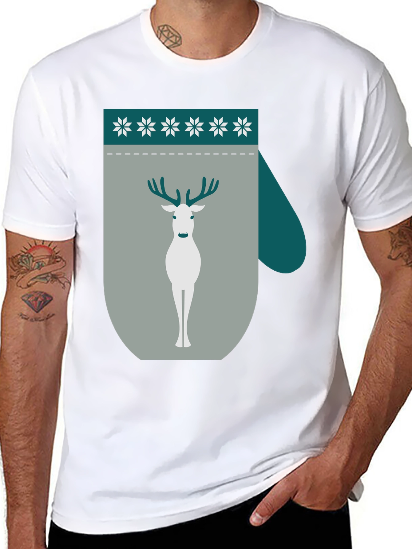 Black Holiday Deer Mitten Graphic Tee view 8