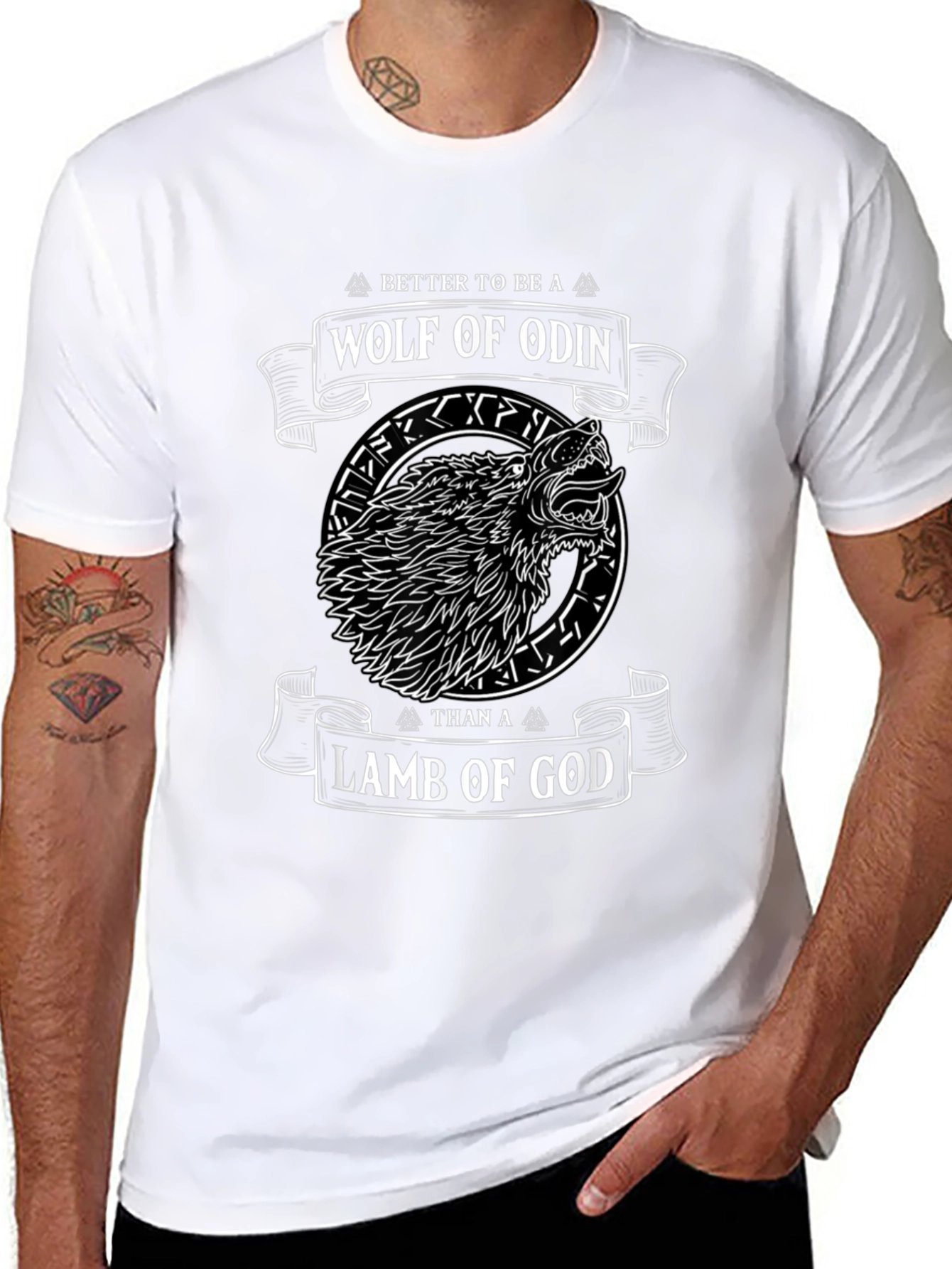 Black Wolf of Odin Graphic T-Shirt - Viking Design view 8