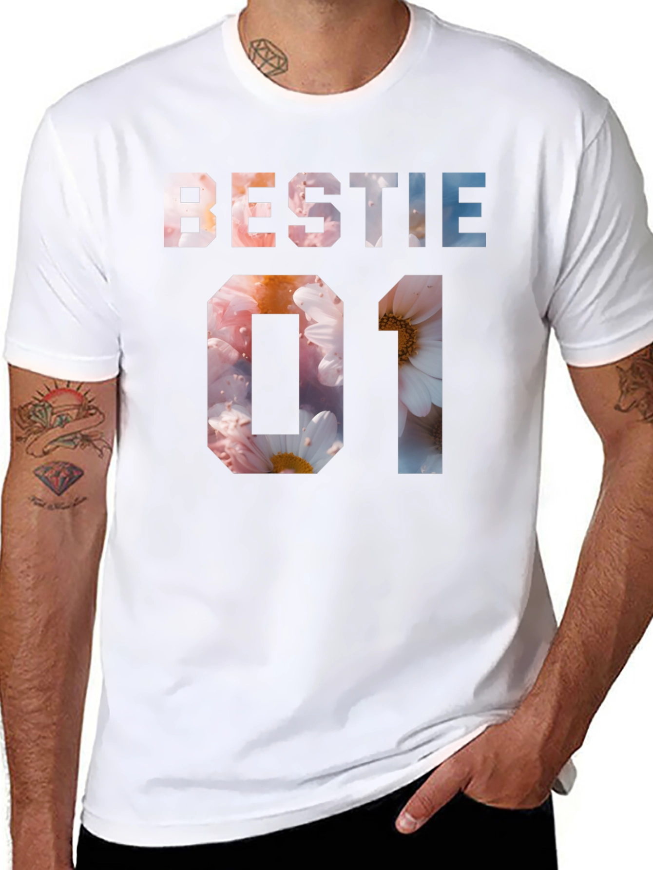 Black Bestie 01 Floral Print Black T-Shirt view 8