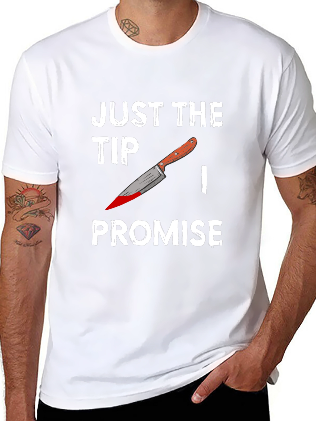 Black Just the Tip Promise T-Shirt - Funny Graphic Tee view 8