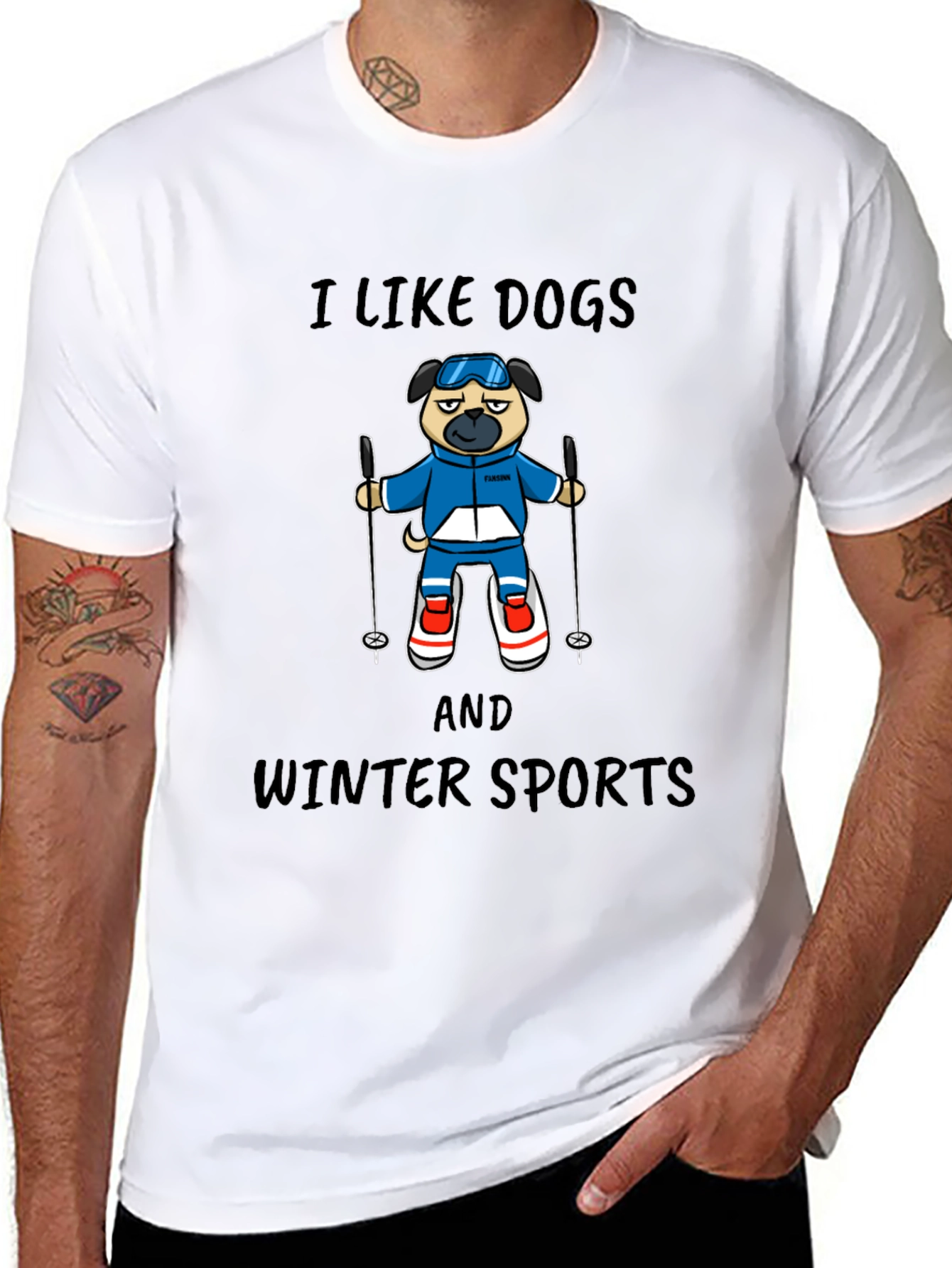 Black I Like Dogs and Winter Sports T-Shirt view 8