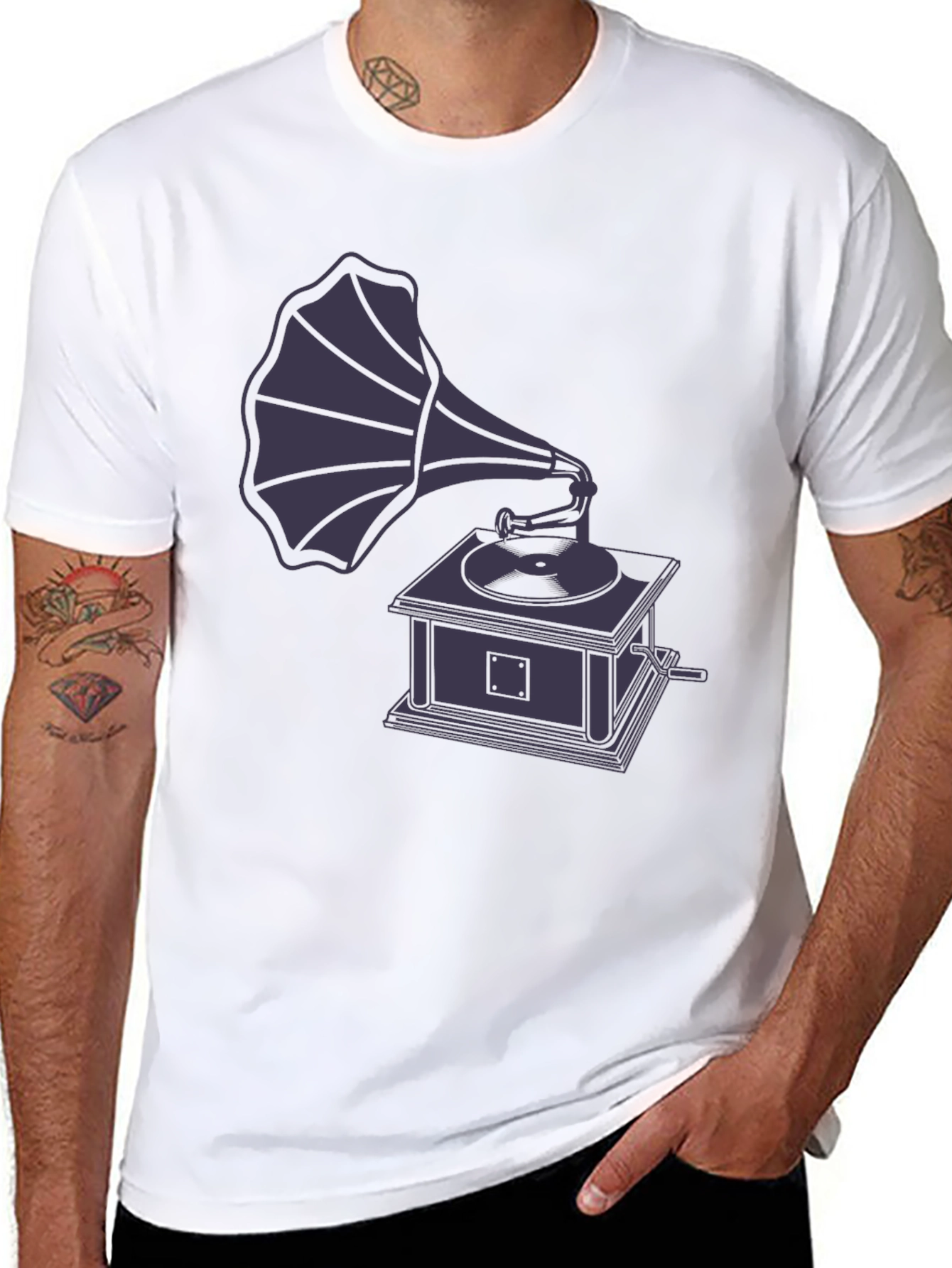 Black Vintage Gramophone Graphic T-Shirt view 8