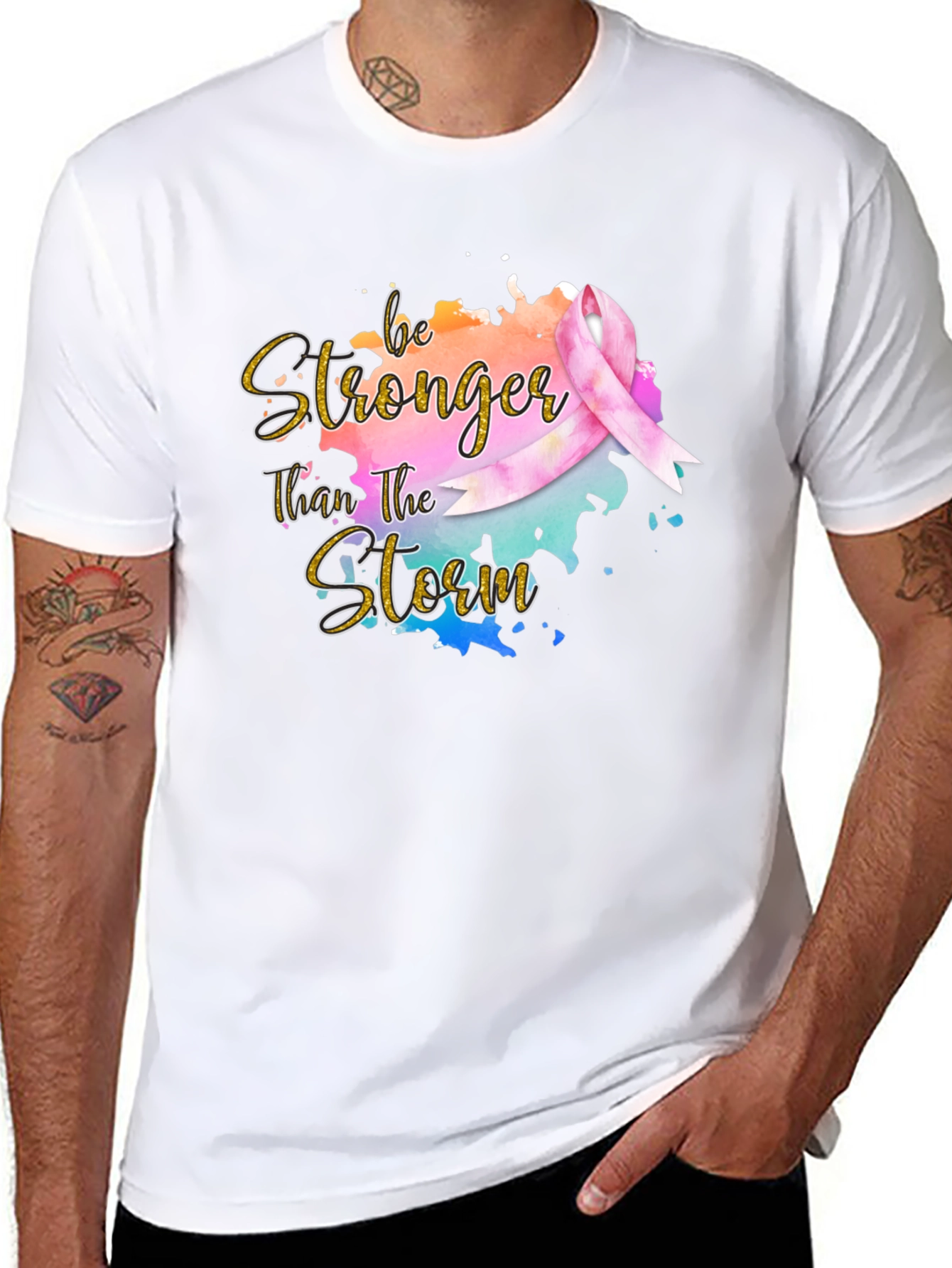Black Be Stronger Than The Storm Ribbon T-Shirt view 8