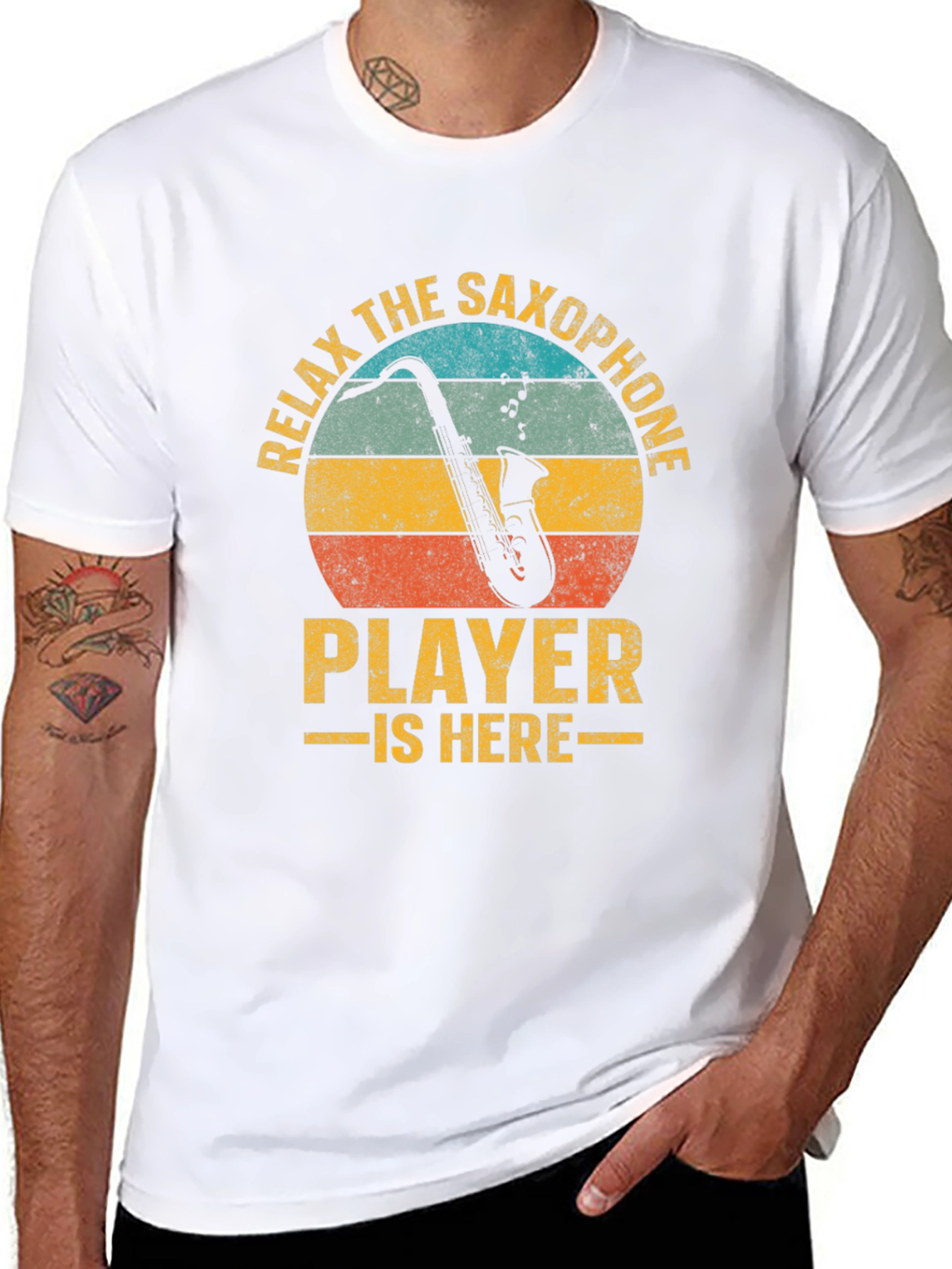 Black Relax The Saxophone Player Is Here Graphic T-Shirt view 8
