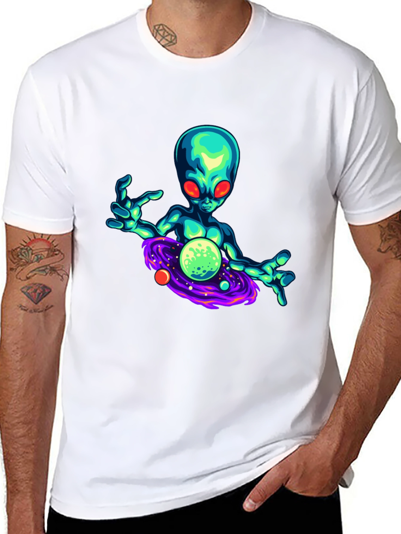 Black Alien Galaxy Graphic T-Shirt - Black view 8
