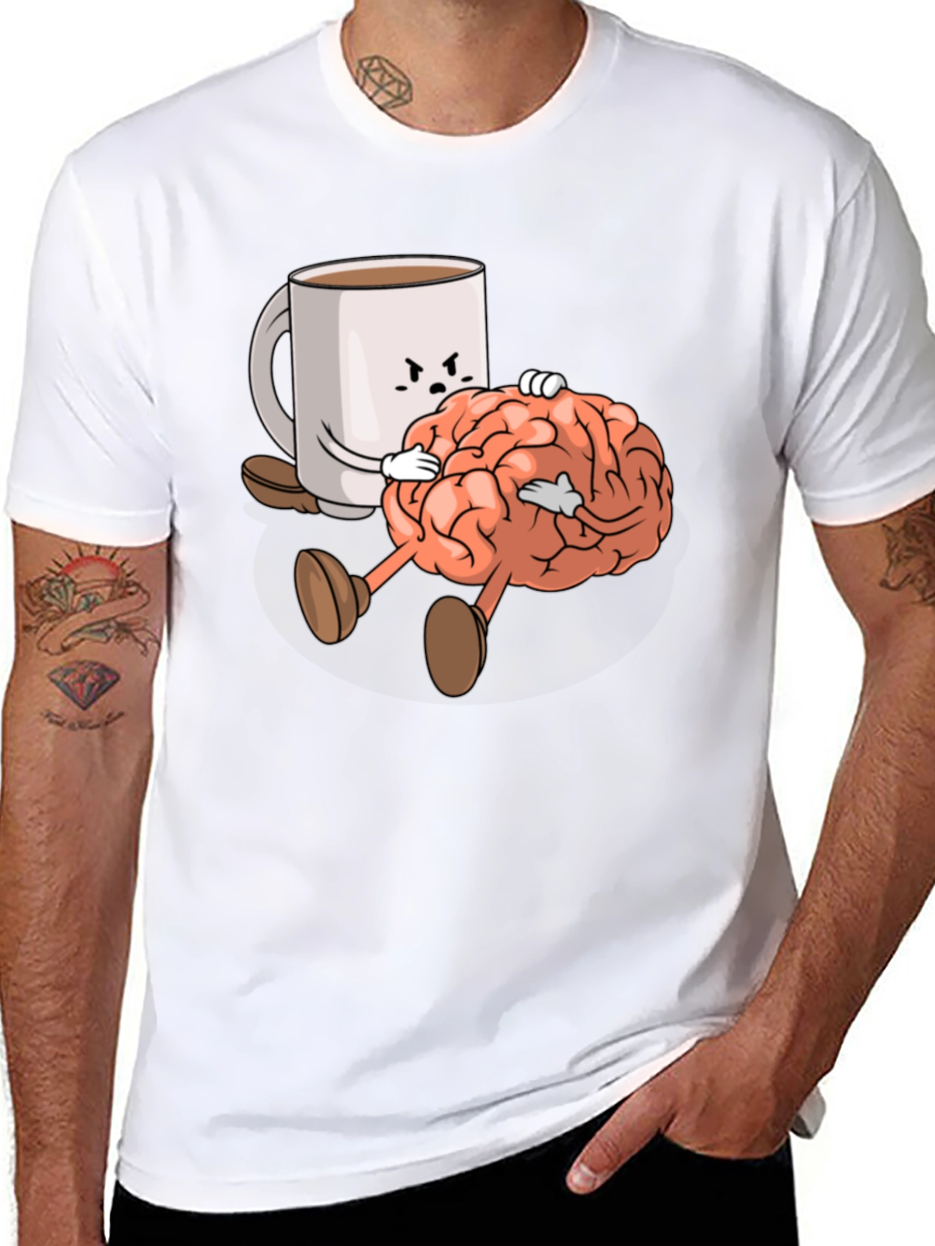 Black Coffee & Brains Graphic T-Shirt - Black Crew Neck Tee view 8