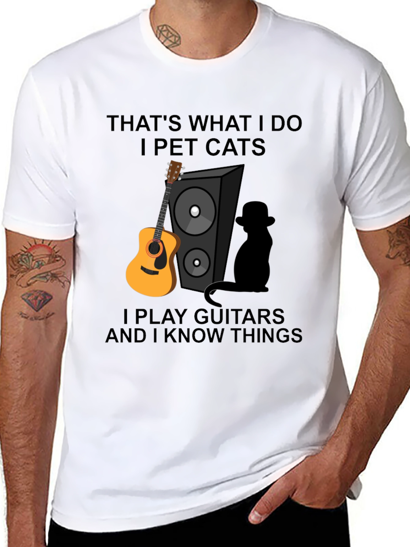 Black That's What I Do Funny Cat & Guitar T-Shirt view 8