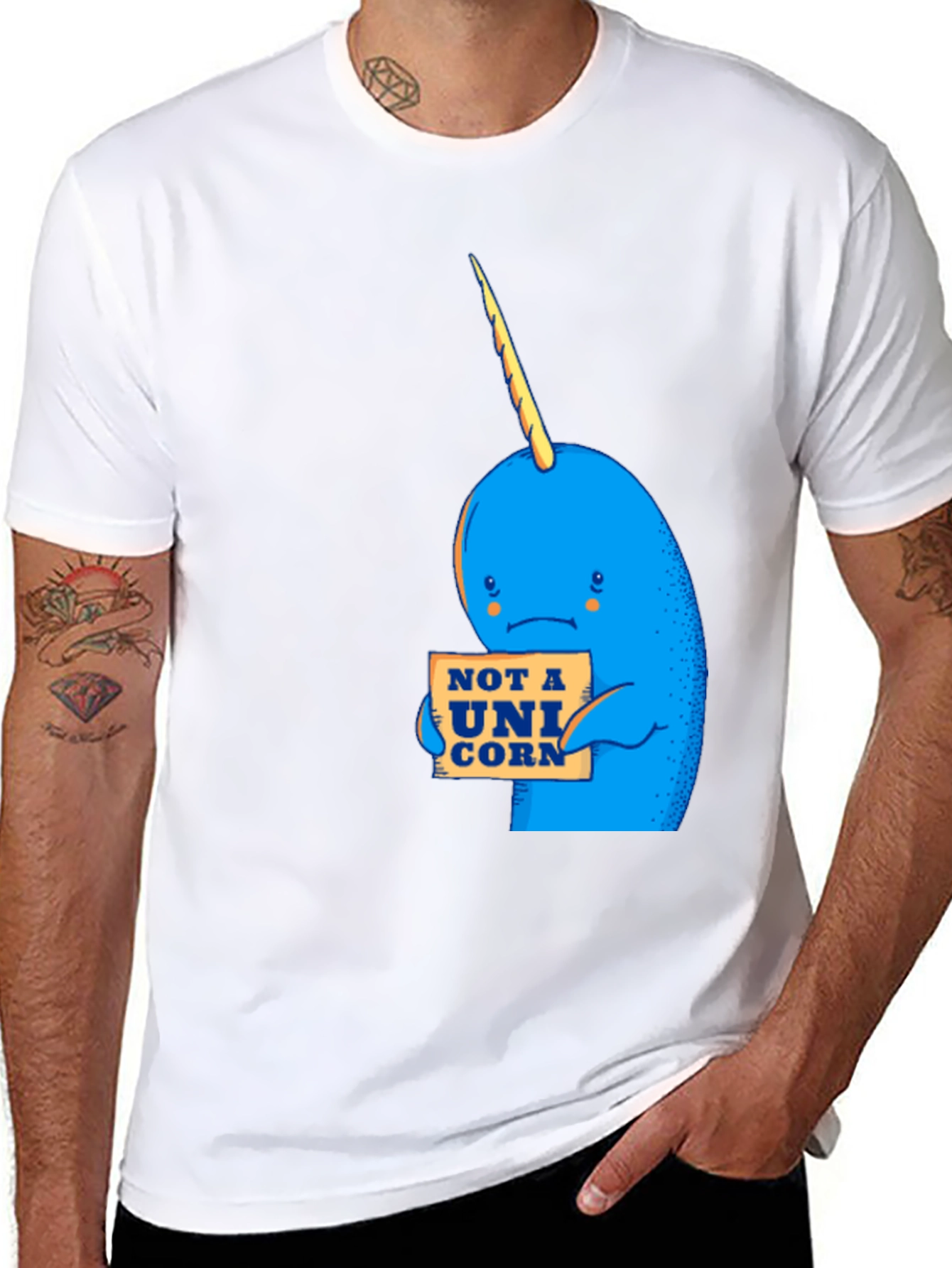 Black Narwhal 'Not A Unicorn' Graphic T-Shirt - Black Cotton Tee view 8